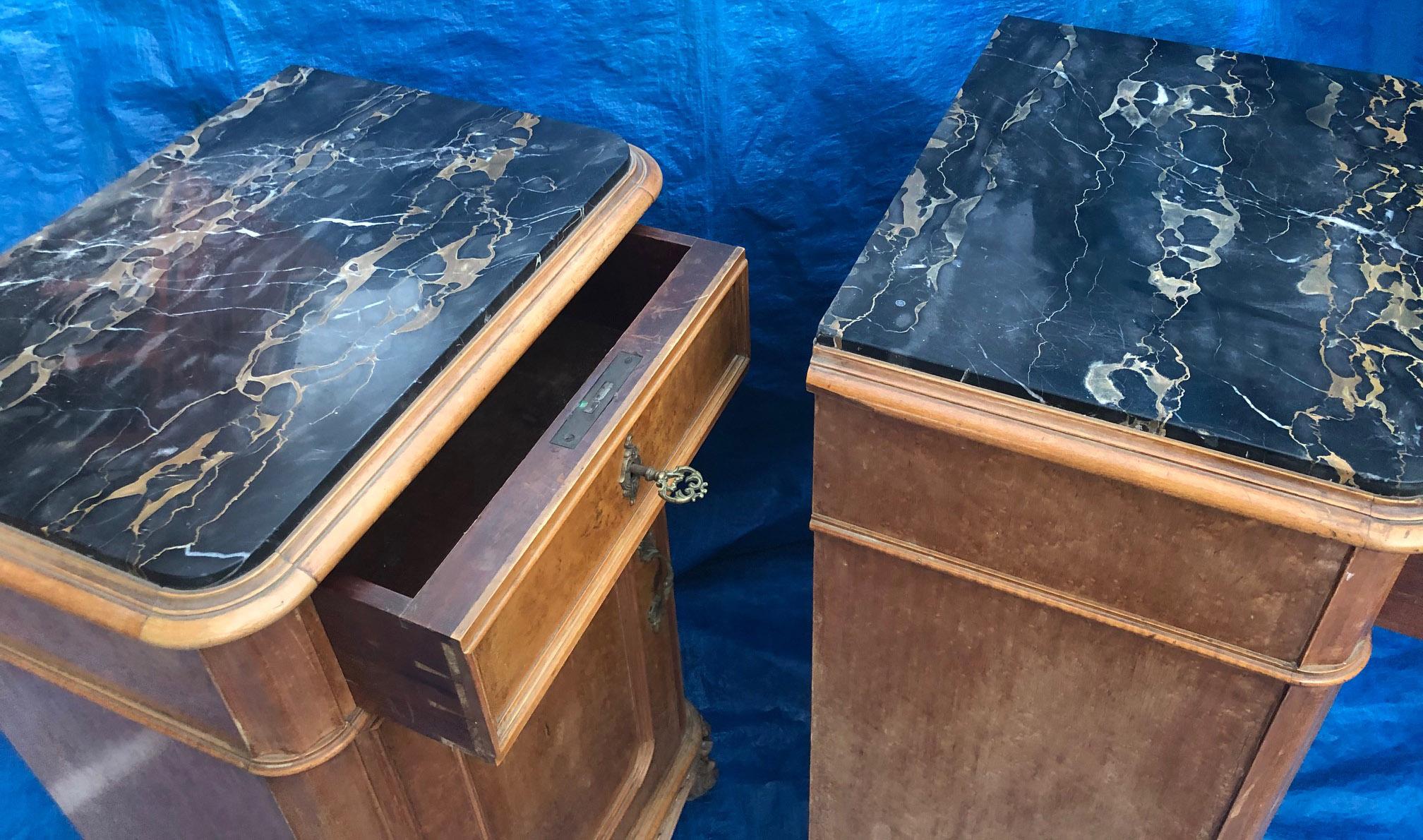 Pair Nightstands with Black Marble in Maple Rarity 11