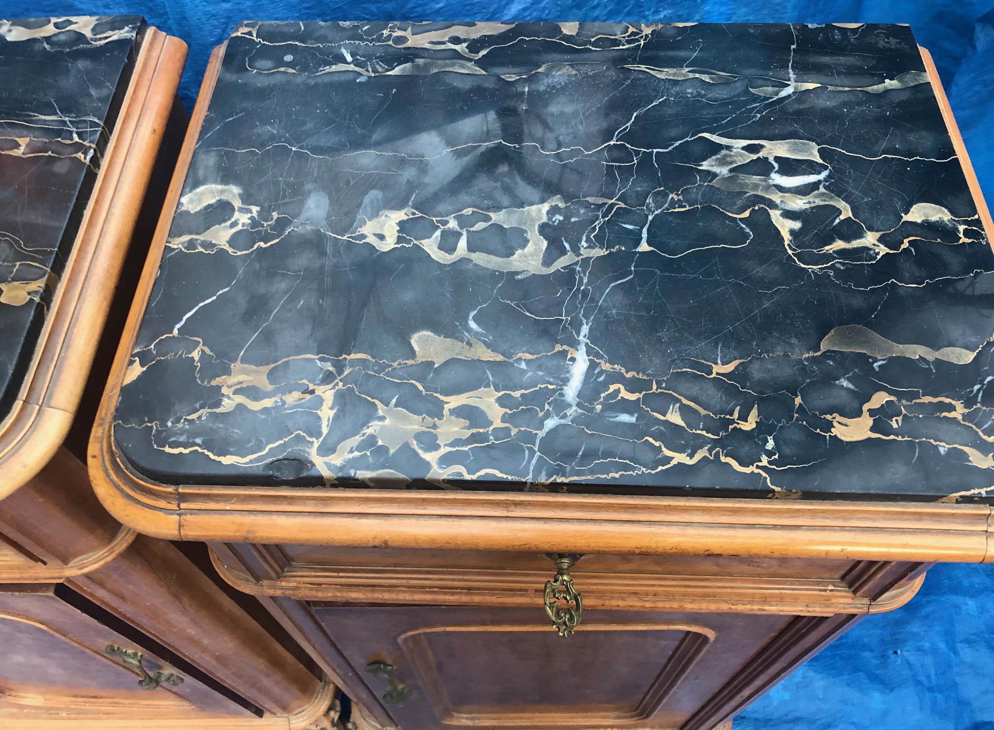 Pair Nightstands with Black Marble in Maple Rarity 3