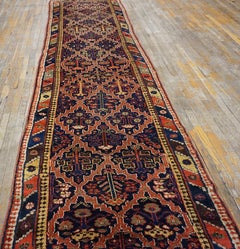1860s Blue Shrub Tribal Antique N.W. Persian Carpet 3'9"x13'10" Knotted Wool Rug