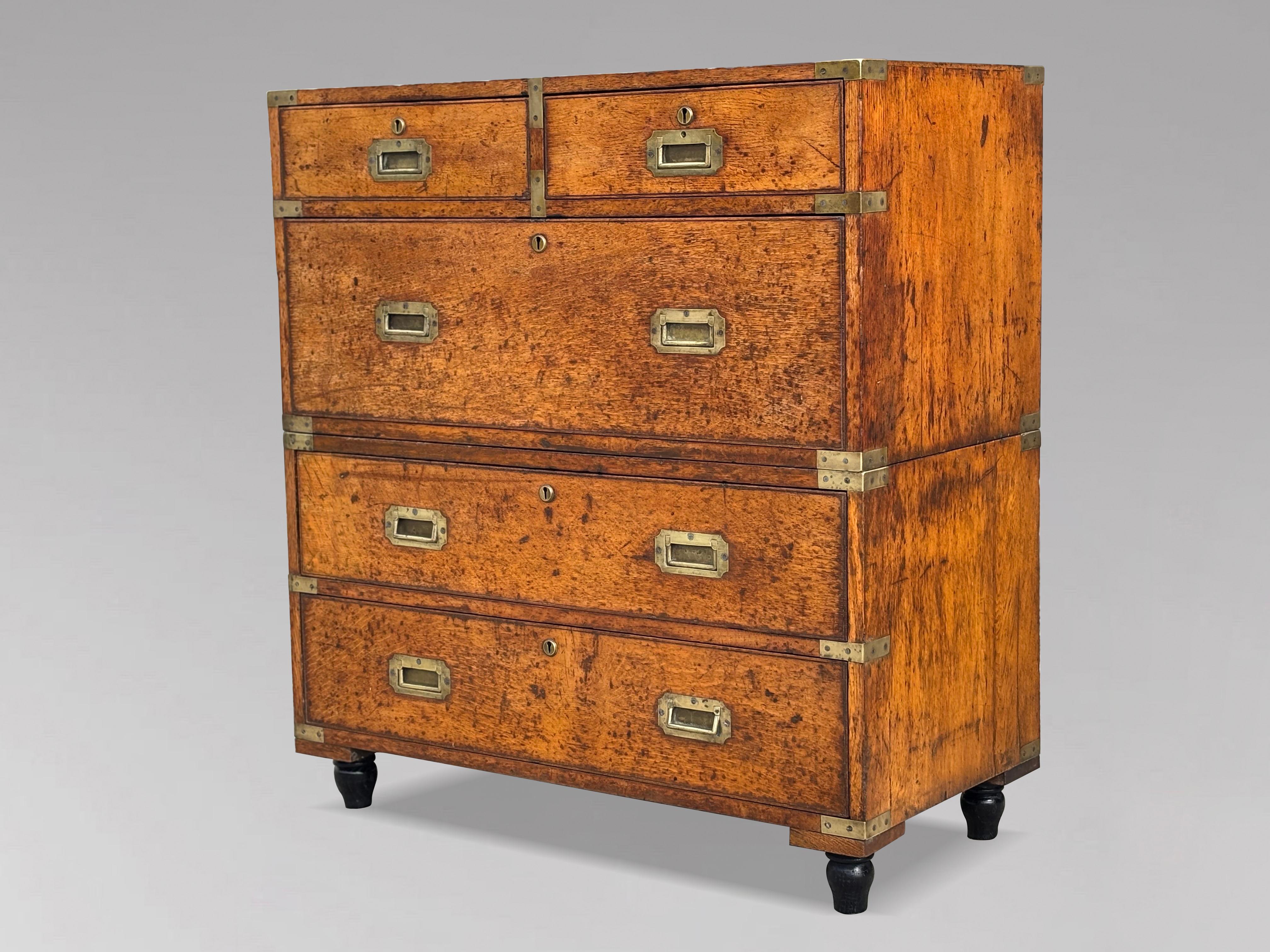 Mid 19th Century Oak Military Campaign Chest of Drawers For Sale 5