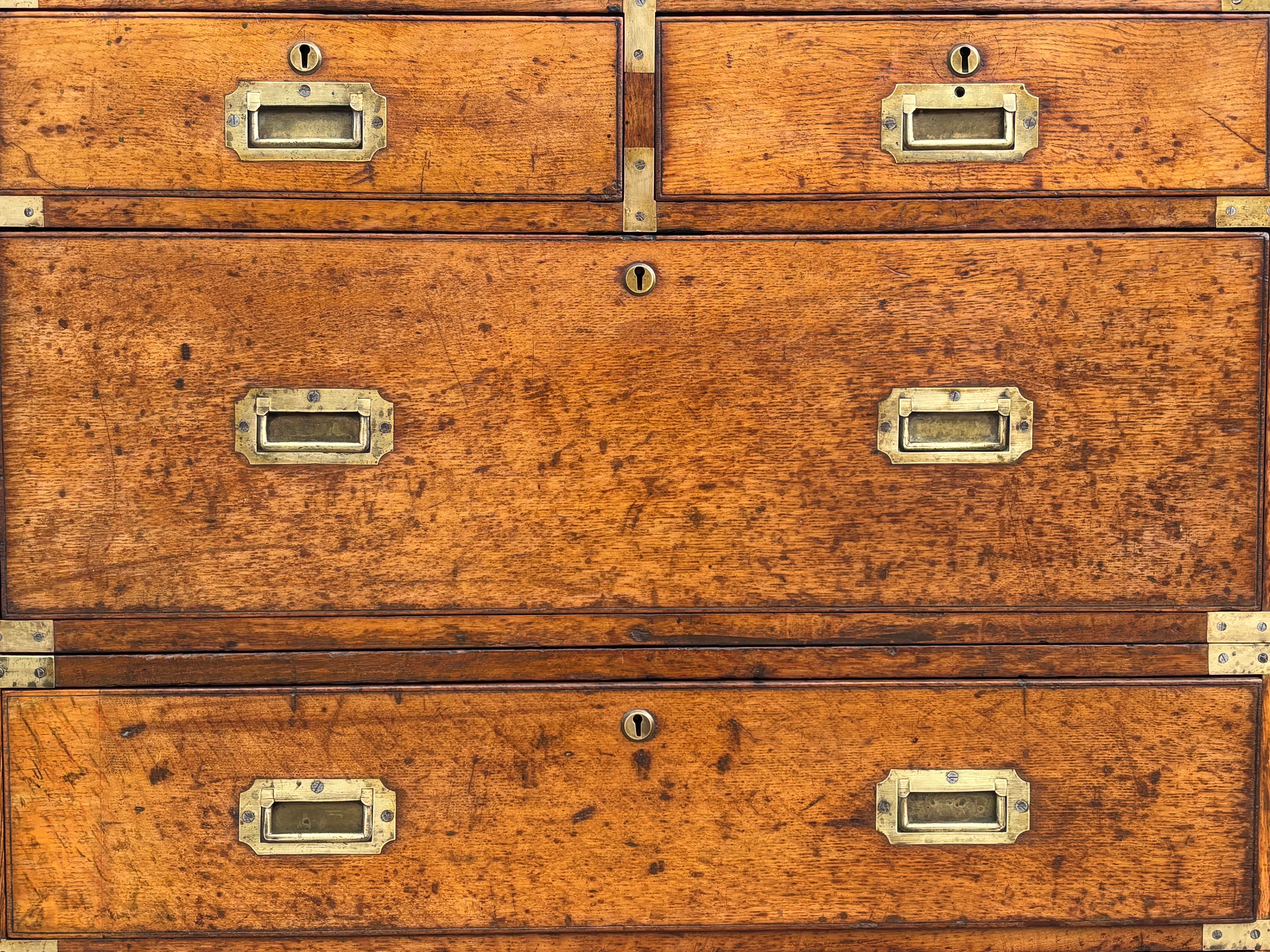 Mid 19th Century Oak Military Campaign Chest of Drawers For Sale 7
