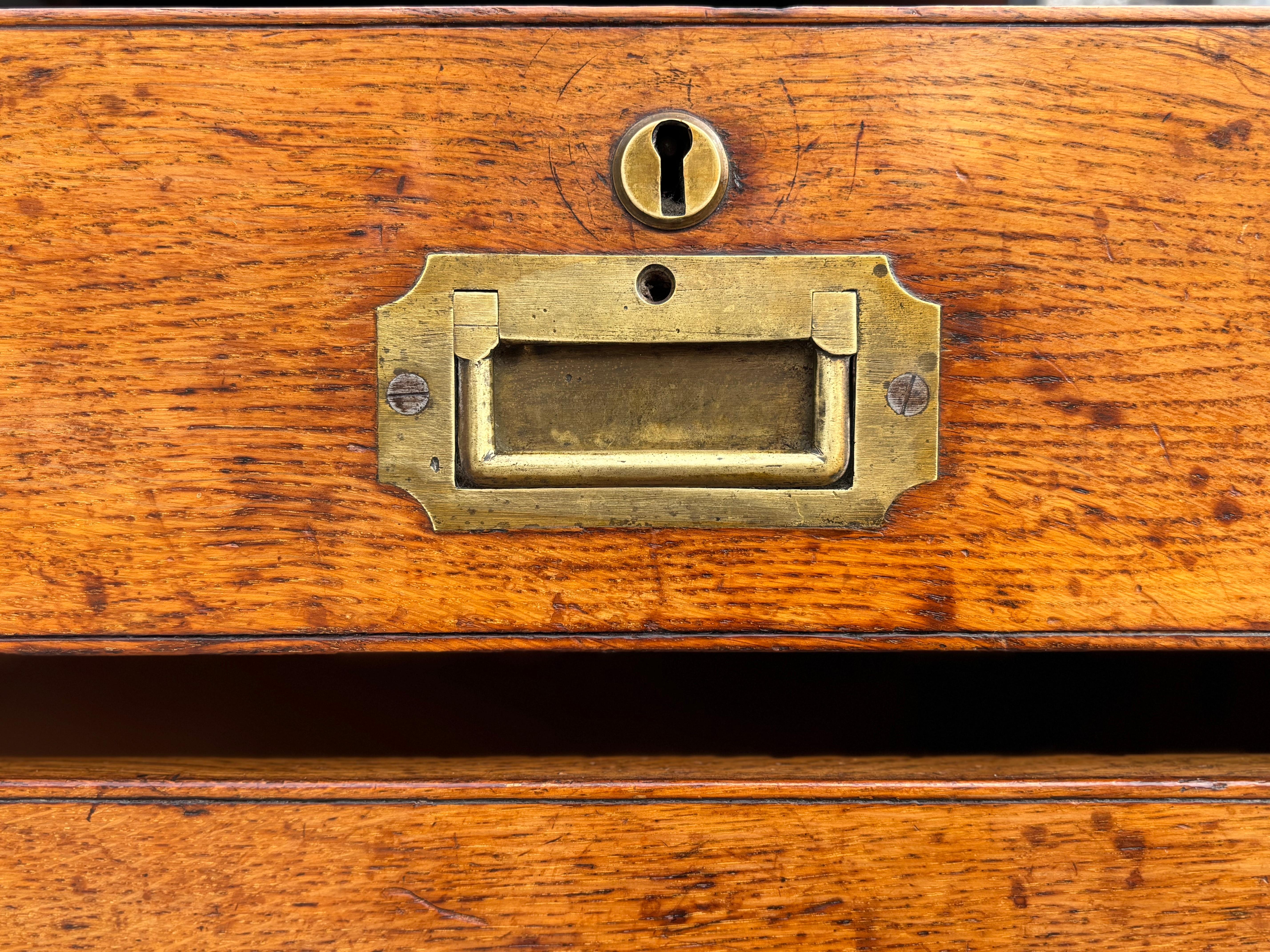 Mid 19th Century Oak Military Campaign Chest of Drawers For Sale 9
