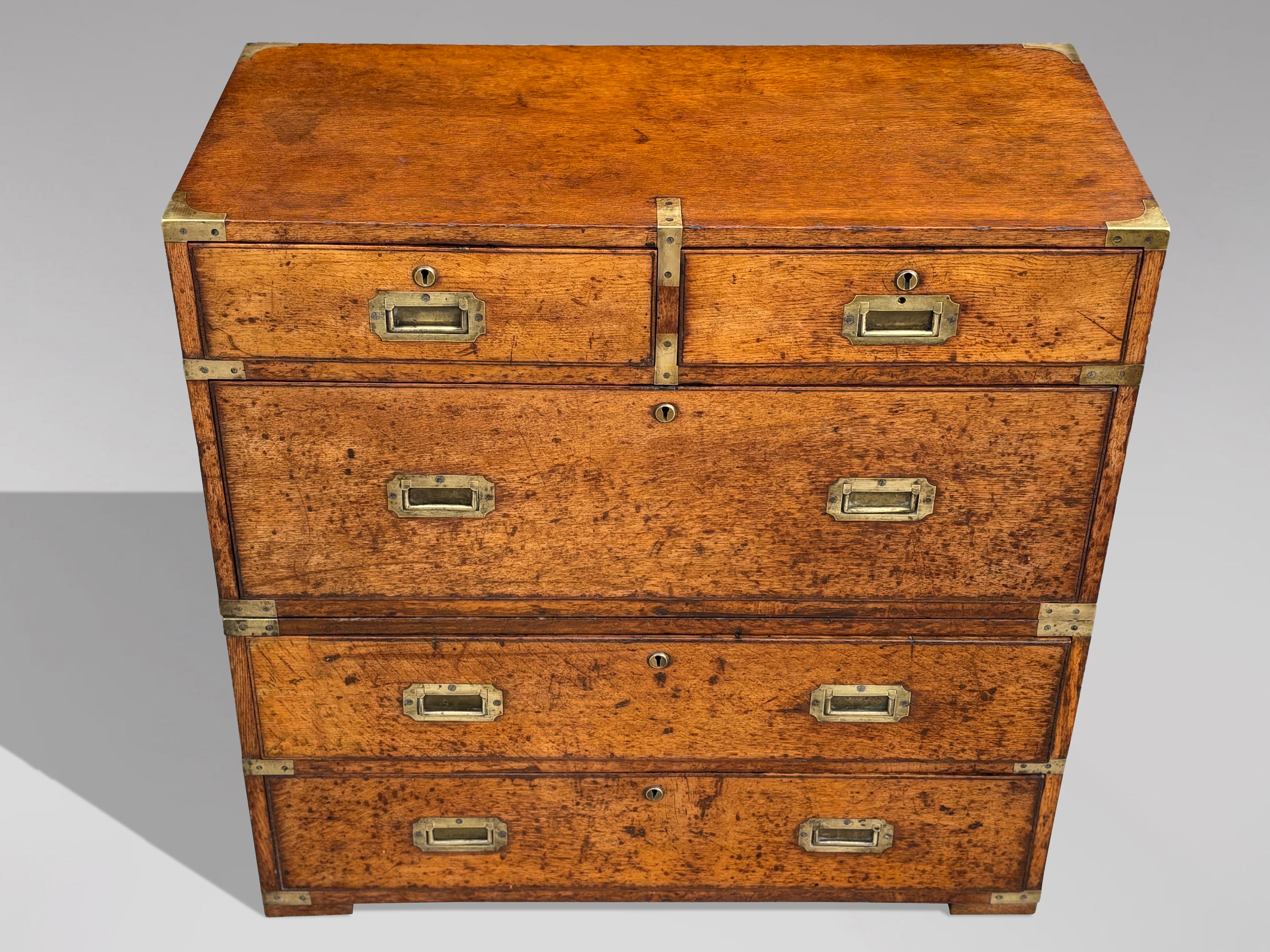 Mid 19th Century Oak Military Campaign Chest of Drawers For Sale 11