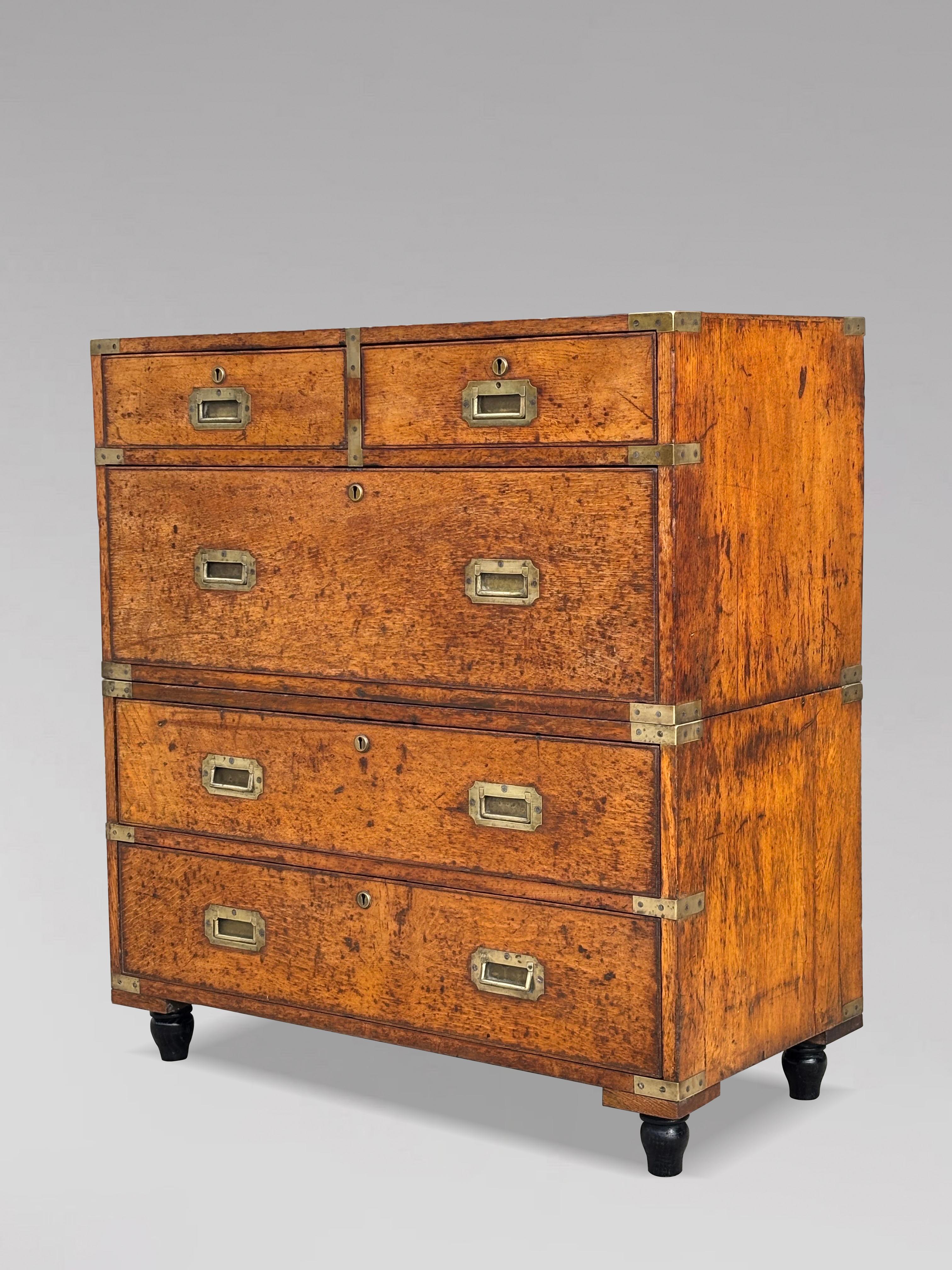 Mid 19th Century Oak Military Campaign Chest of Drawers For Sale 12