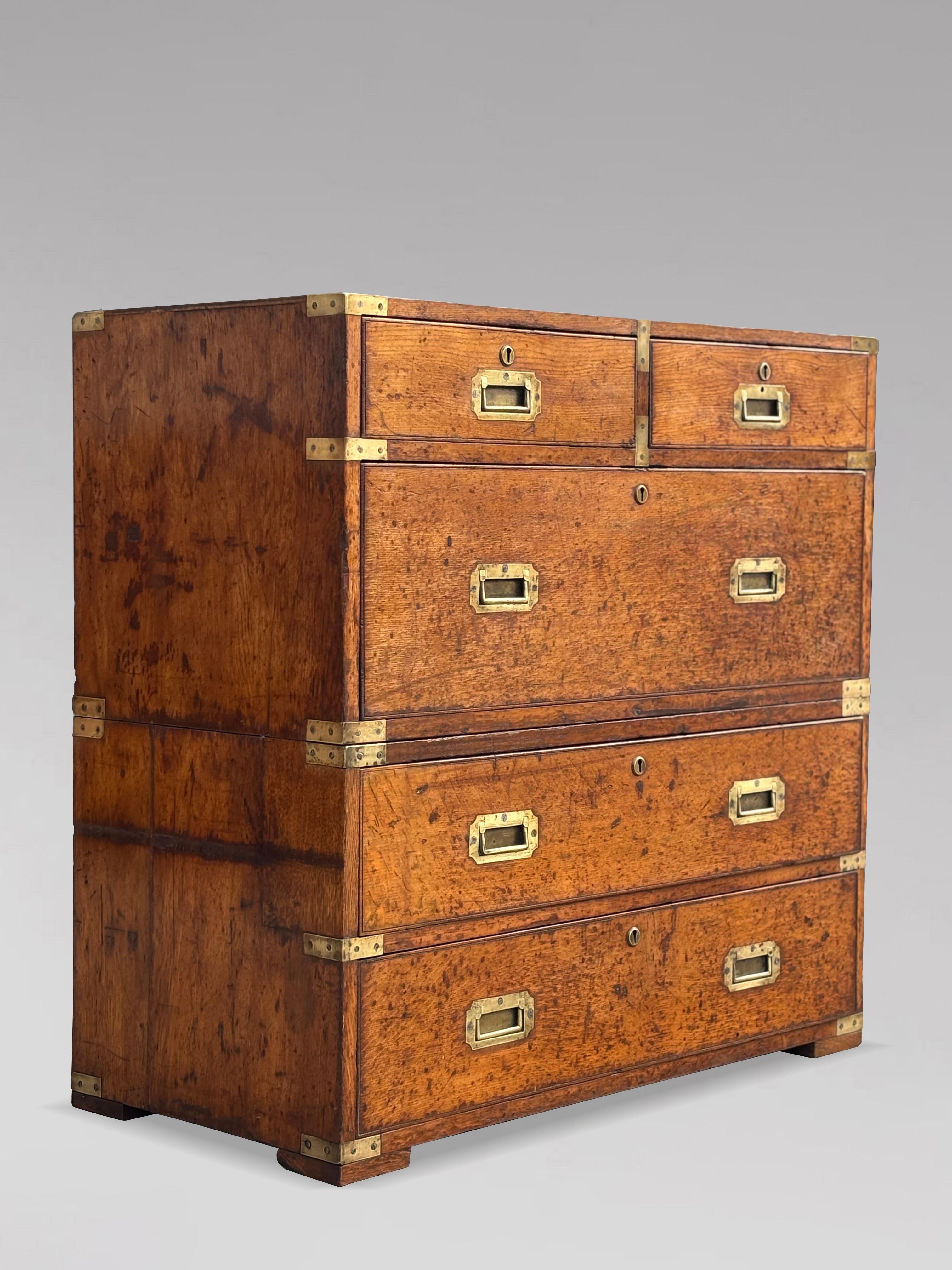 Mid 19th Century Oak Military Campaign Chest of Drawers For Sale 13