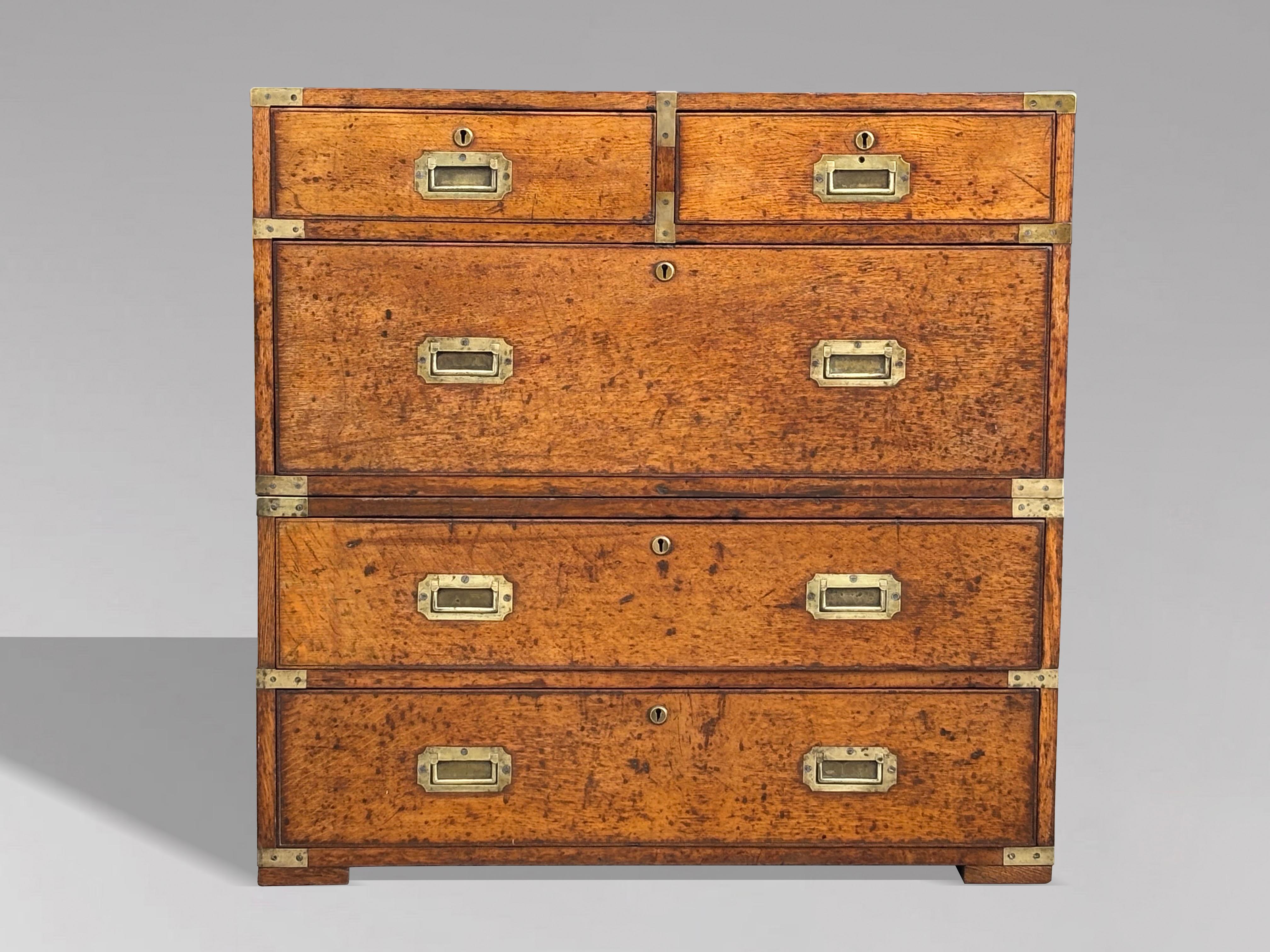 British Mid 19th Century Oak Military Campaign Chest of Drawers For Sale