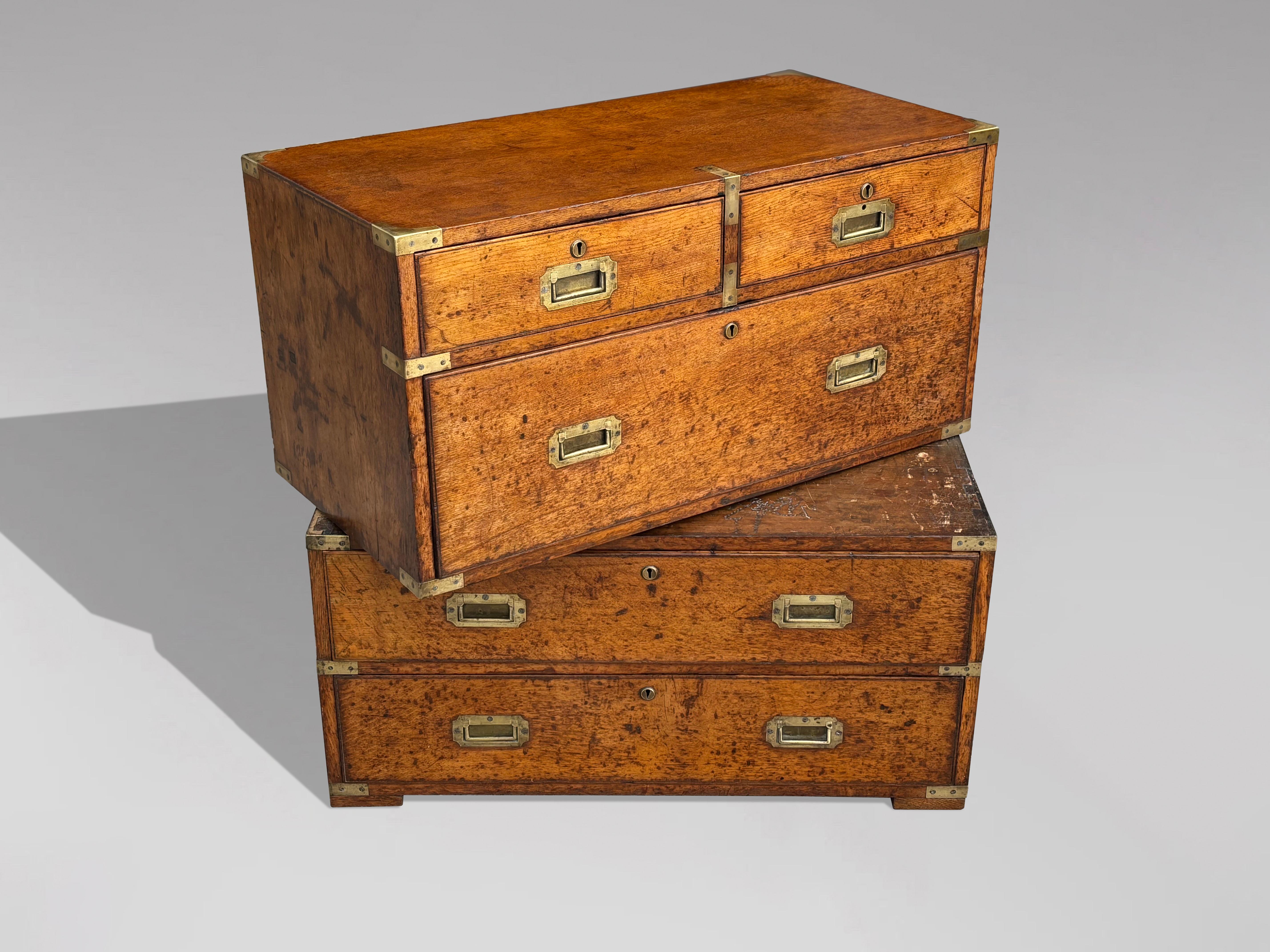 Mid 19th Century Oak Military Campaign Chest of Drawers In Good Condition For Sale In Petworth,West Sussex, GB