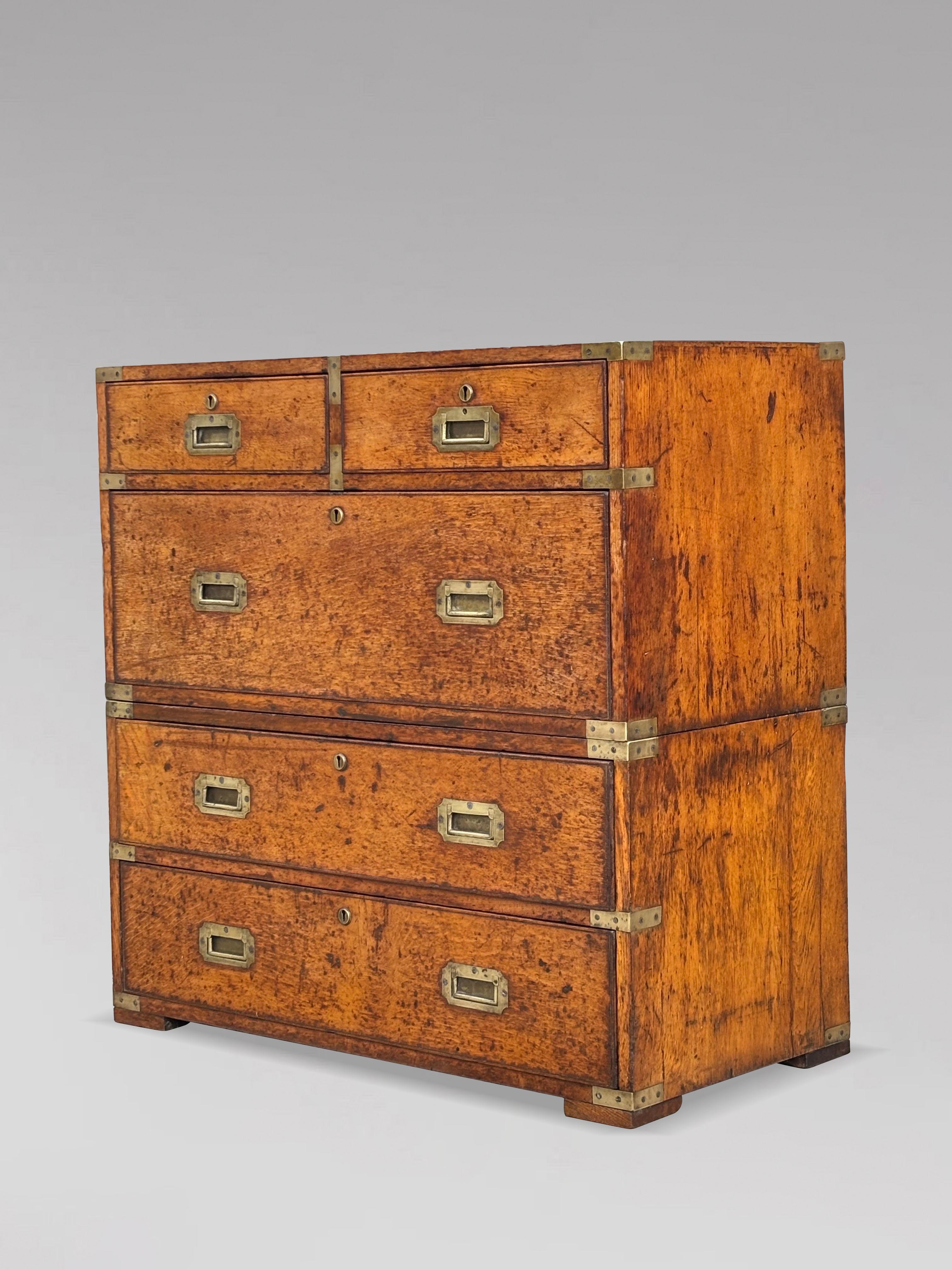 Brass Mid 19th Century Oak Military Campaign Chest of Drawers For Sale