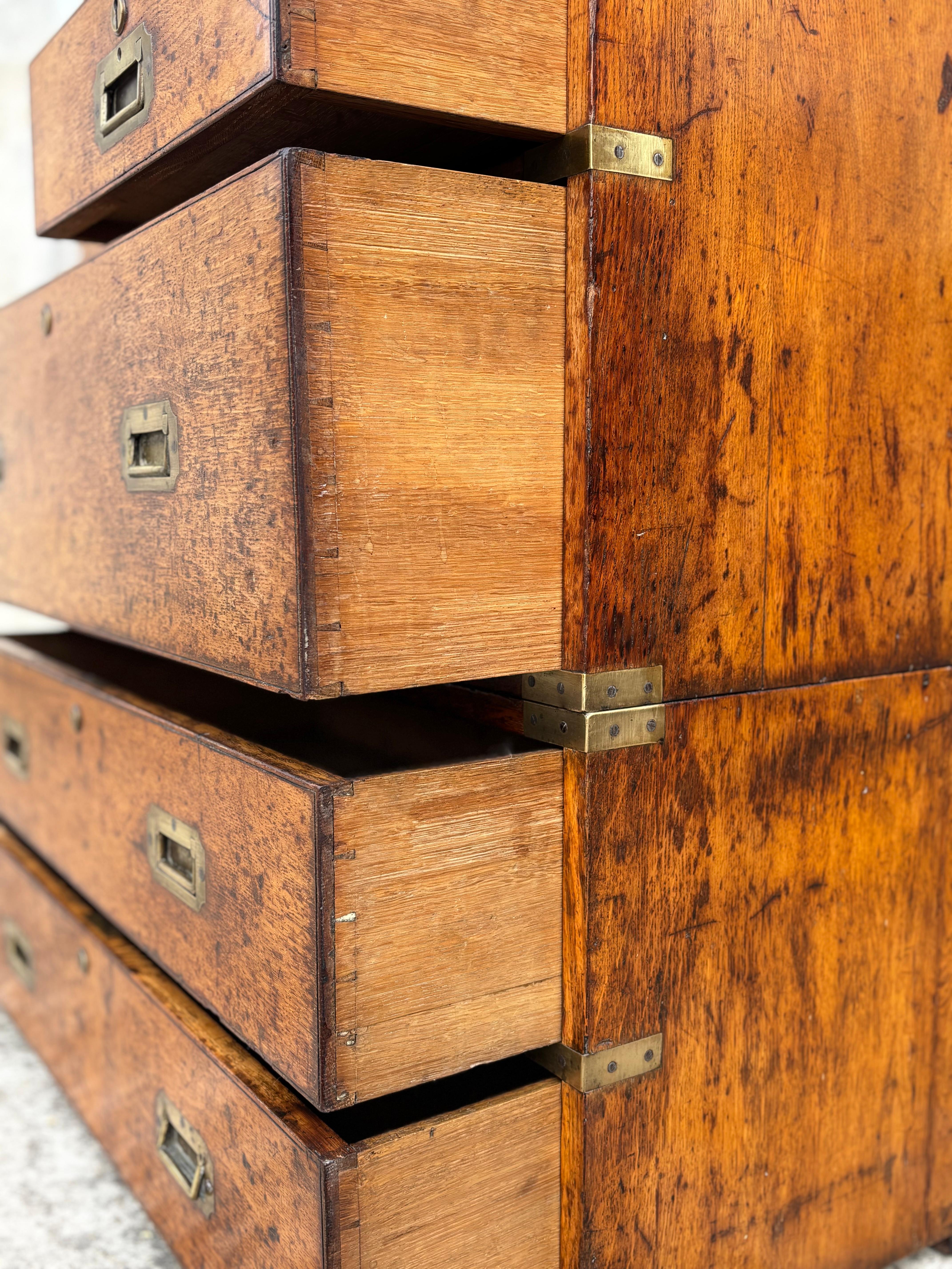 Mid 19th Century Oak Military Campaign Chest of Drawers For Sale 1