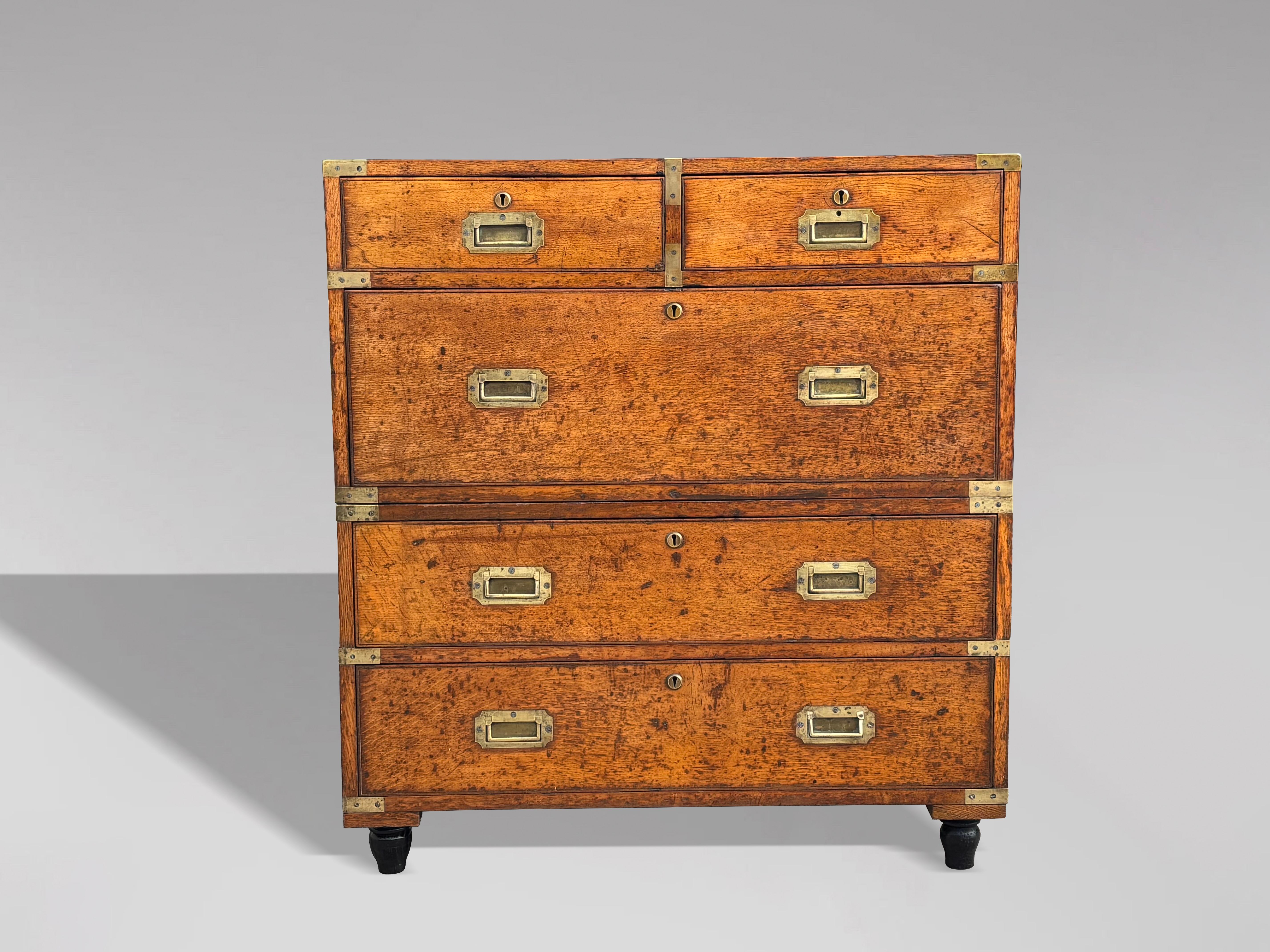 Mid 19th Century Oak Military Campaign Chest of Drawers For Sale 4