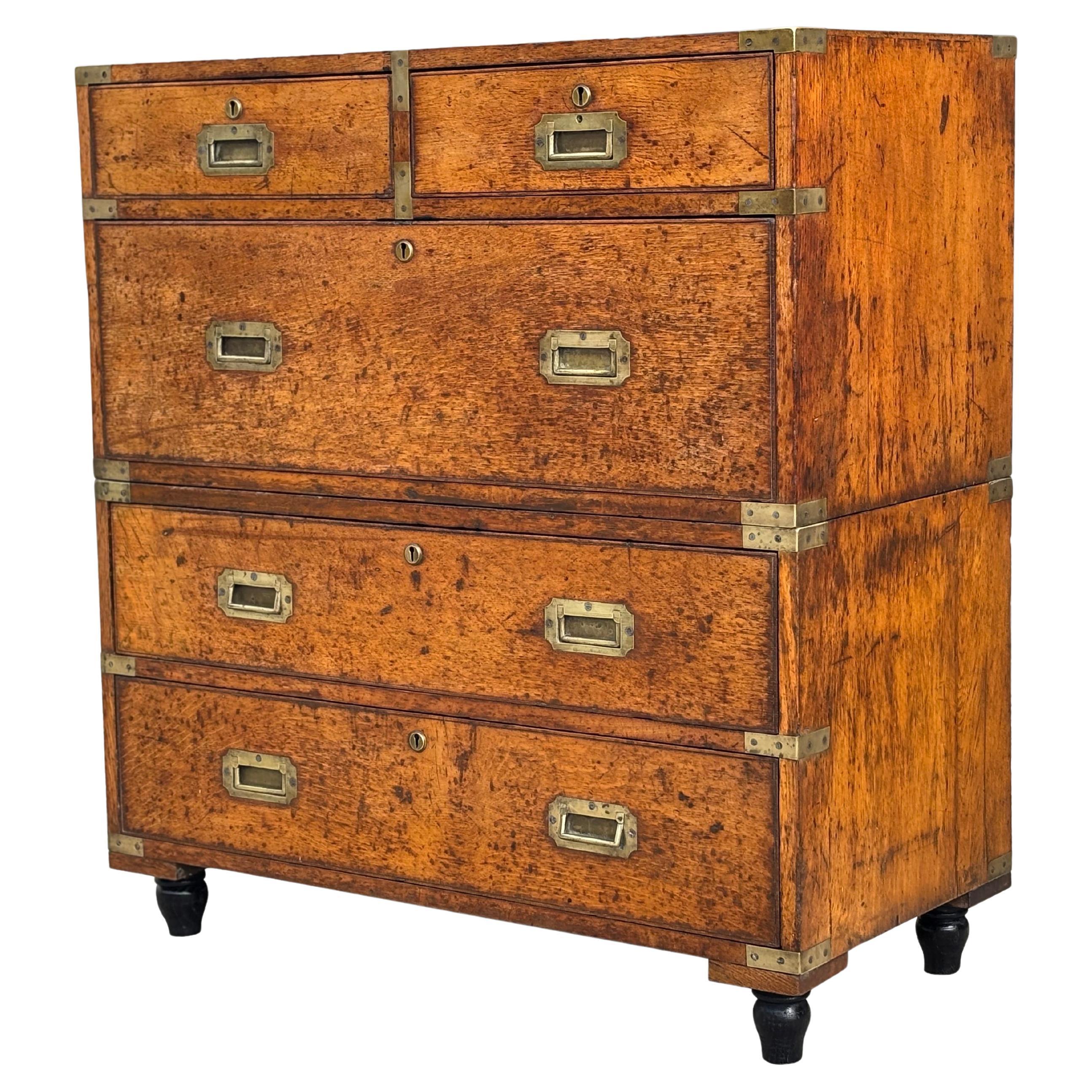 Mid 19th Century Oak Military Campaign Chest of Drawers
