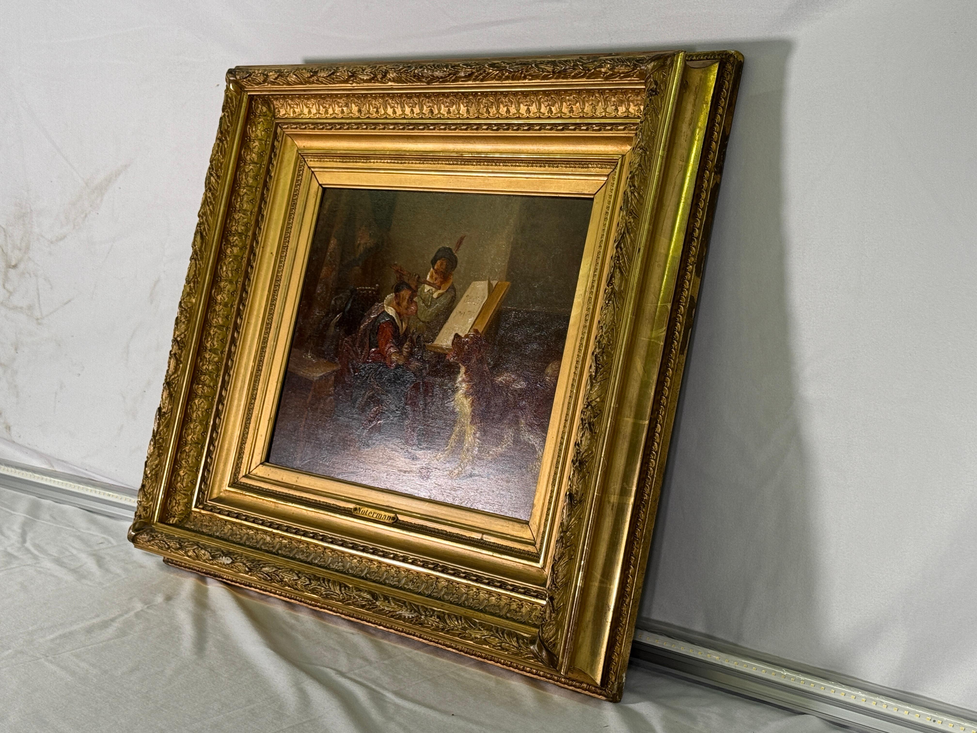 Óleo sobre tabla de mediados del siglo XIX de perros como músicos - Por Zacharie Noterman Luis XVI en venta