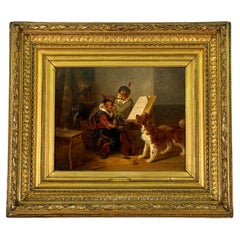 Óleo sobre tabla de mediados del siglo XIX de perros como músicos - Por Zacharie Noterman