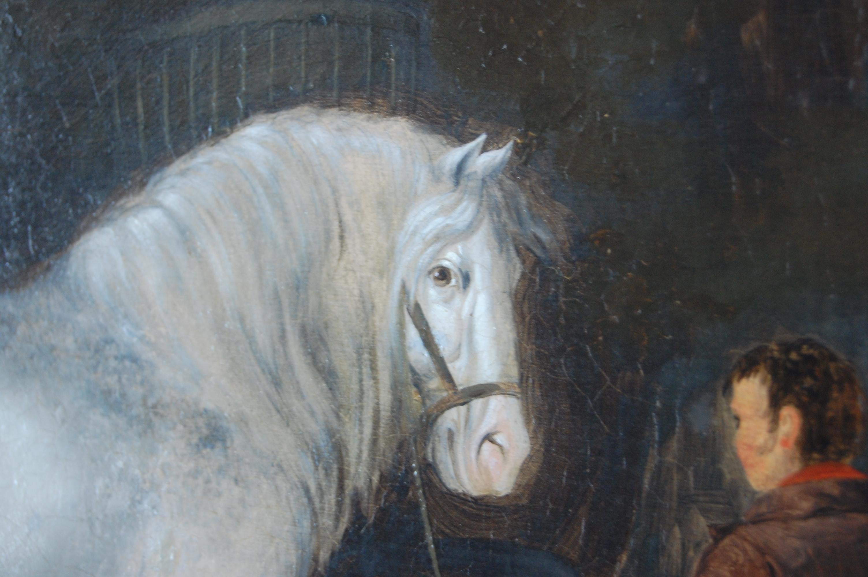 Mid-19th Century Oil on Canvas Horses in a Stable by Henry Woollett In Good Condition In Pease pottage, West Sussex