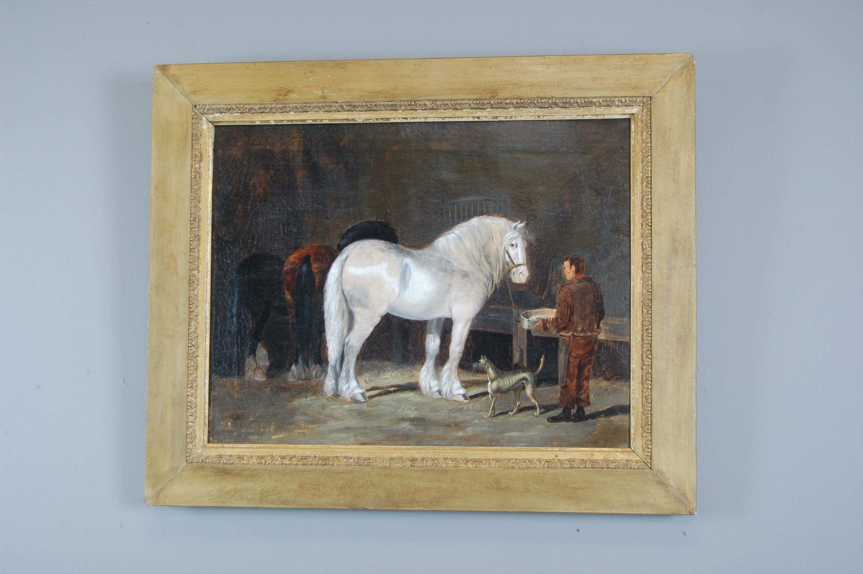 Mid-19th Century Oil on Canvas Horses in a Stable by Henry Woollett 2