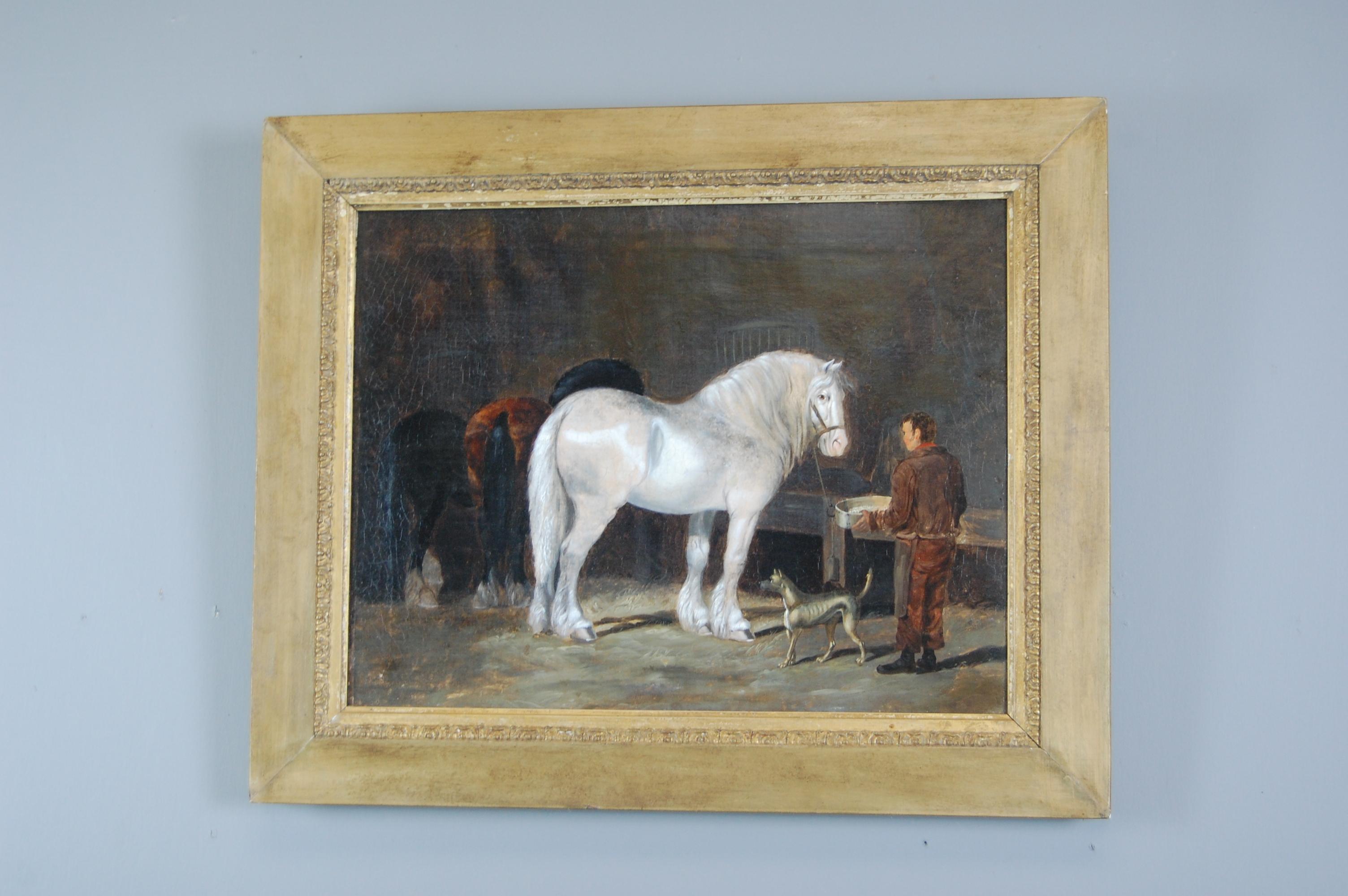Mid-19th Century Oil on Canvas Horses in a Stable by Henry Woollett 3