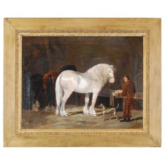 Mid-19th Century Oil on Canvas Horses in a Stable by Henry Woollett