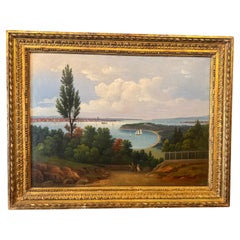 Mid-19th Century Oil on Canvas Painting - "View of New York from Weehawken"