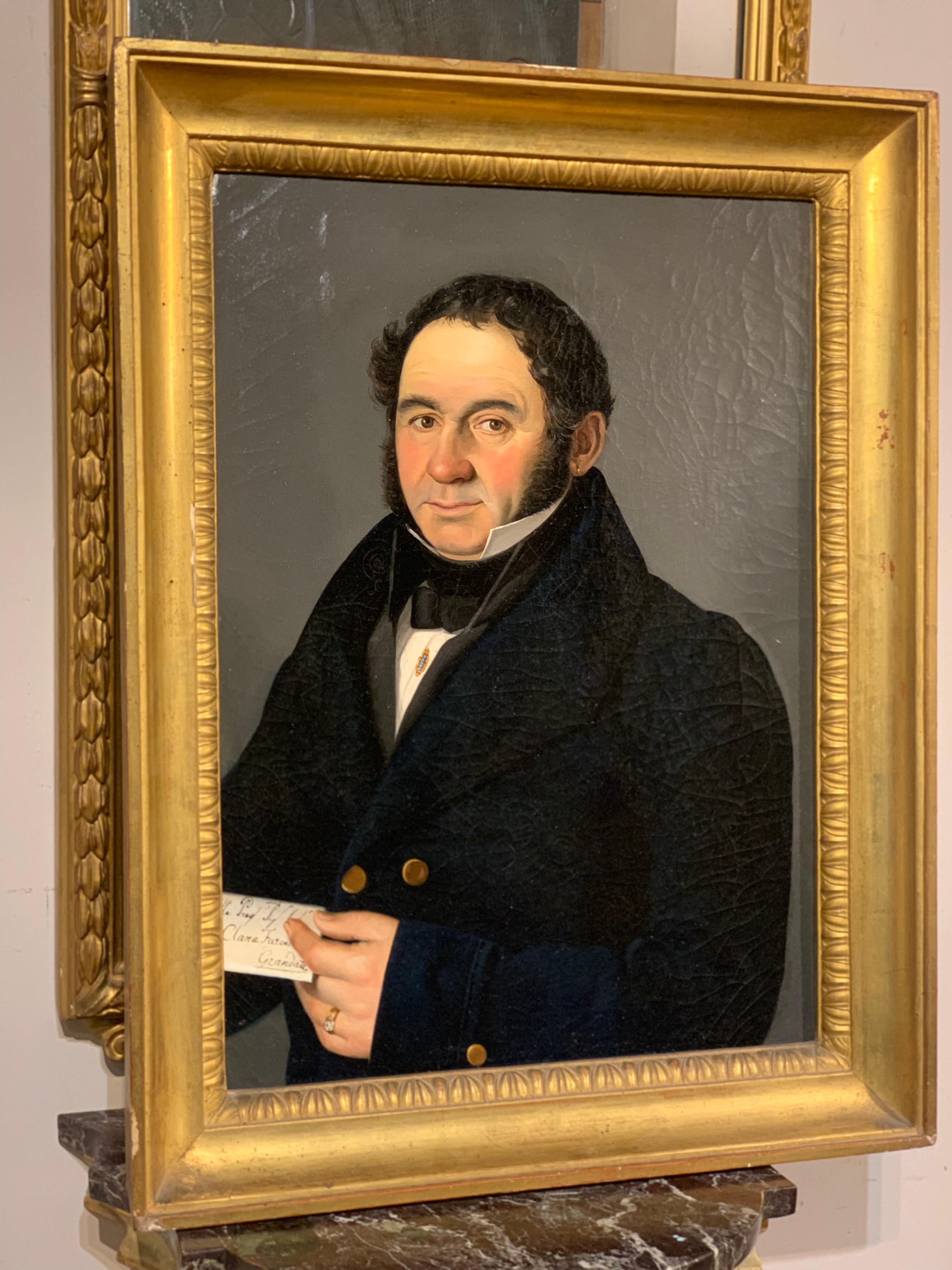 Beautiful portrait of a poet, oil painting on canvas in a coeval carved and gilded wooden frame.
In good condition.

MEASURES: Work cm 54x39, Overall cm 67x52.