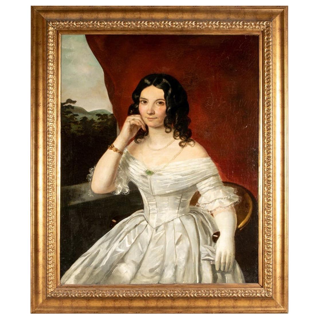 Mid-19th Century Oil on Canvas; Portrait of a Young Woman