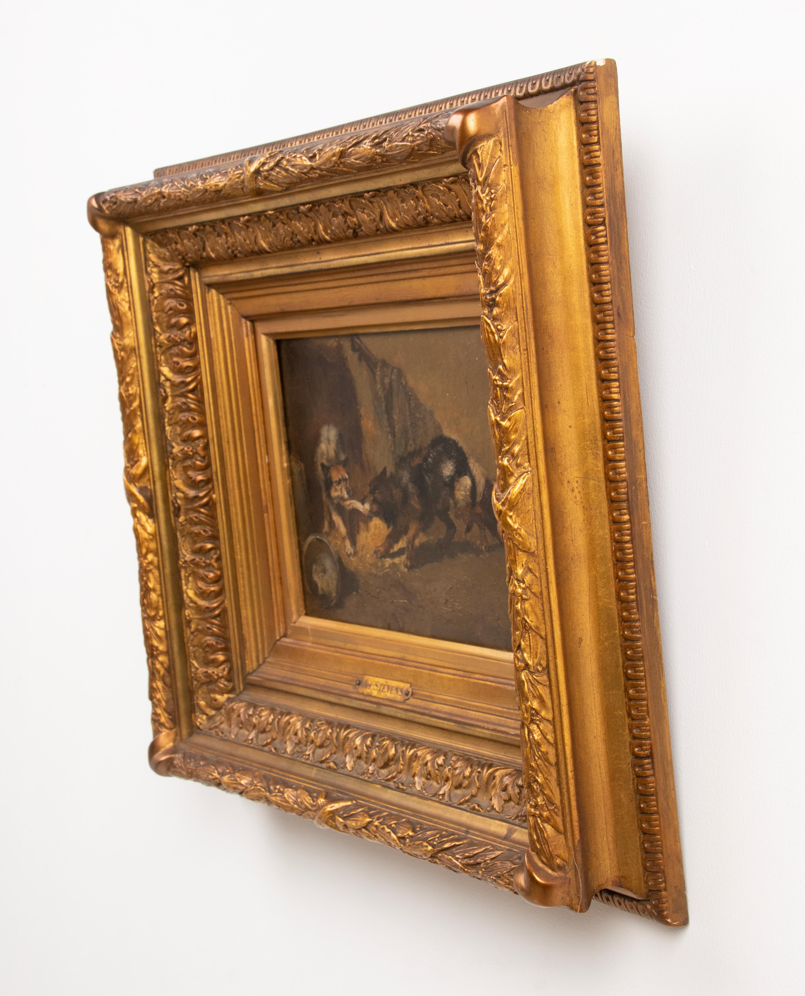 Peinture à l'huile du milieu du 19e siècle Chiens par Joseph Stevens en vente 6