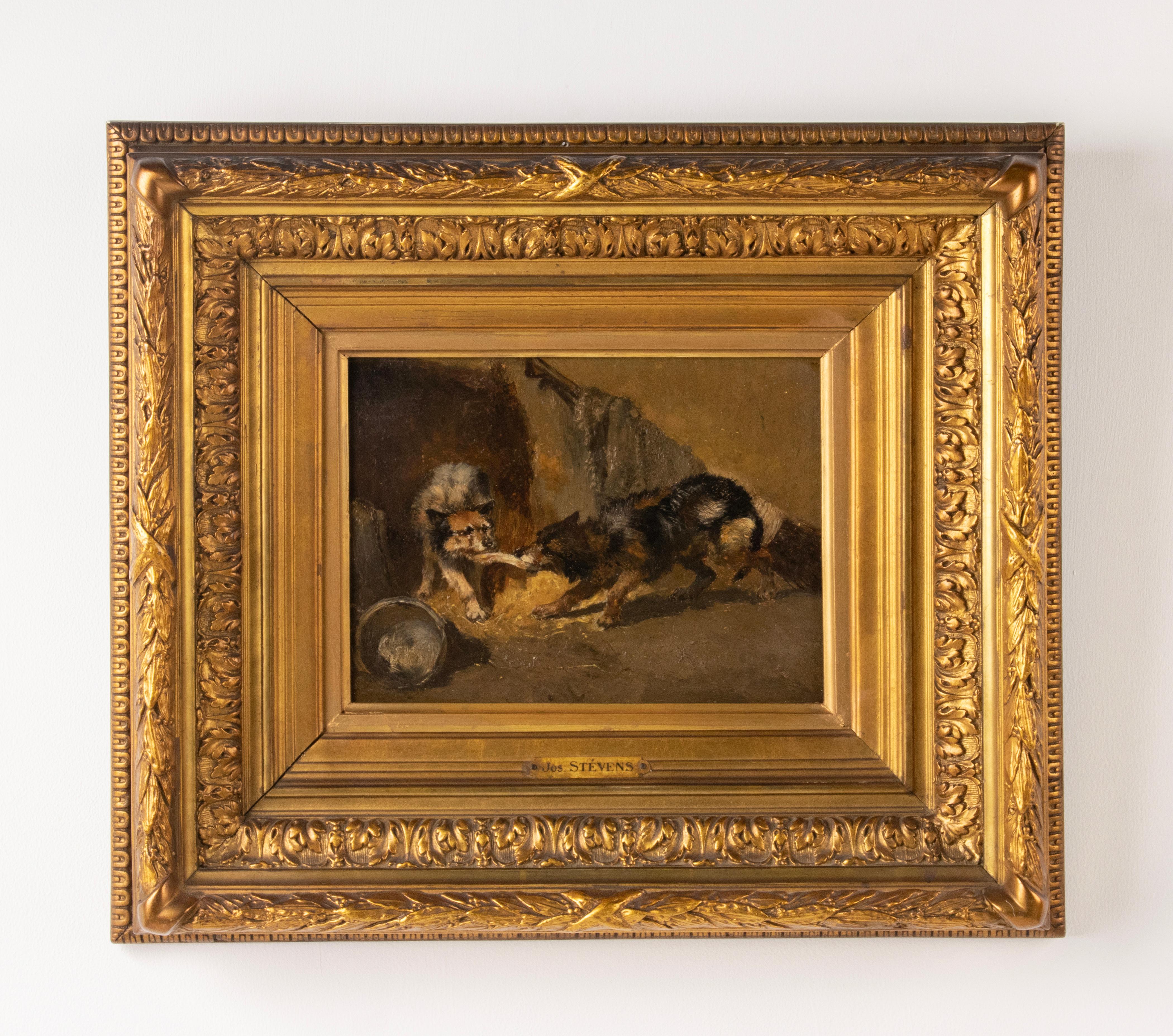 Beaux-Arts Peinture à l'huile du milieu du 19e siècle Chiens par Joseph Stevens en vente