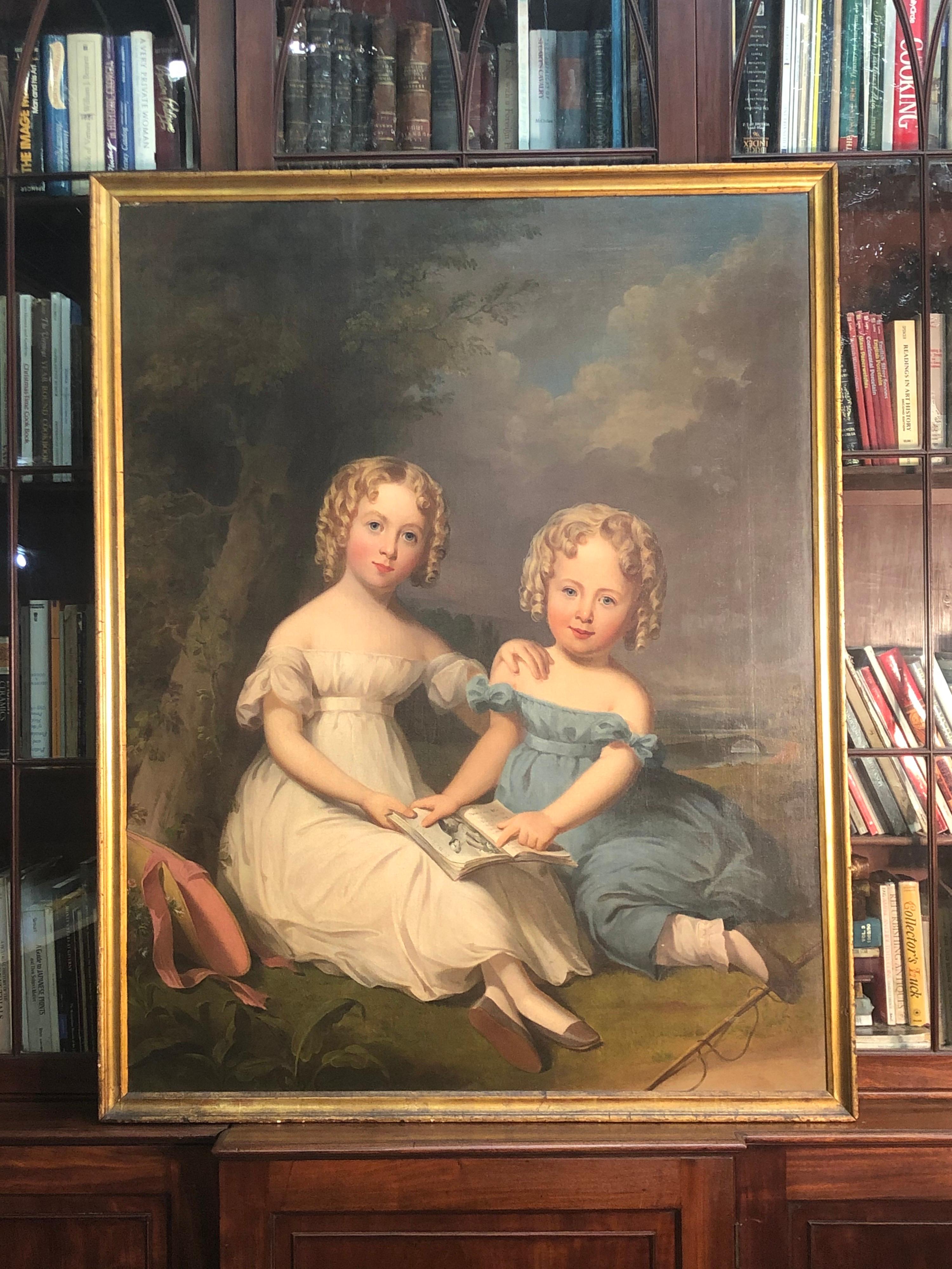 Mid-19th Century Oil Portrait of Sisters 6