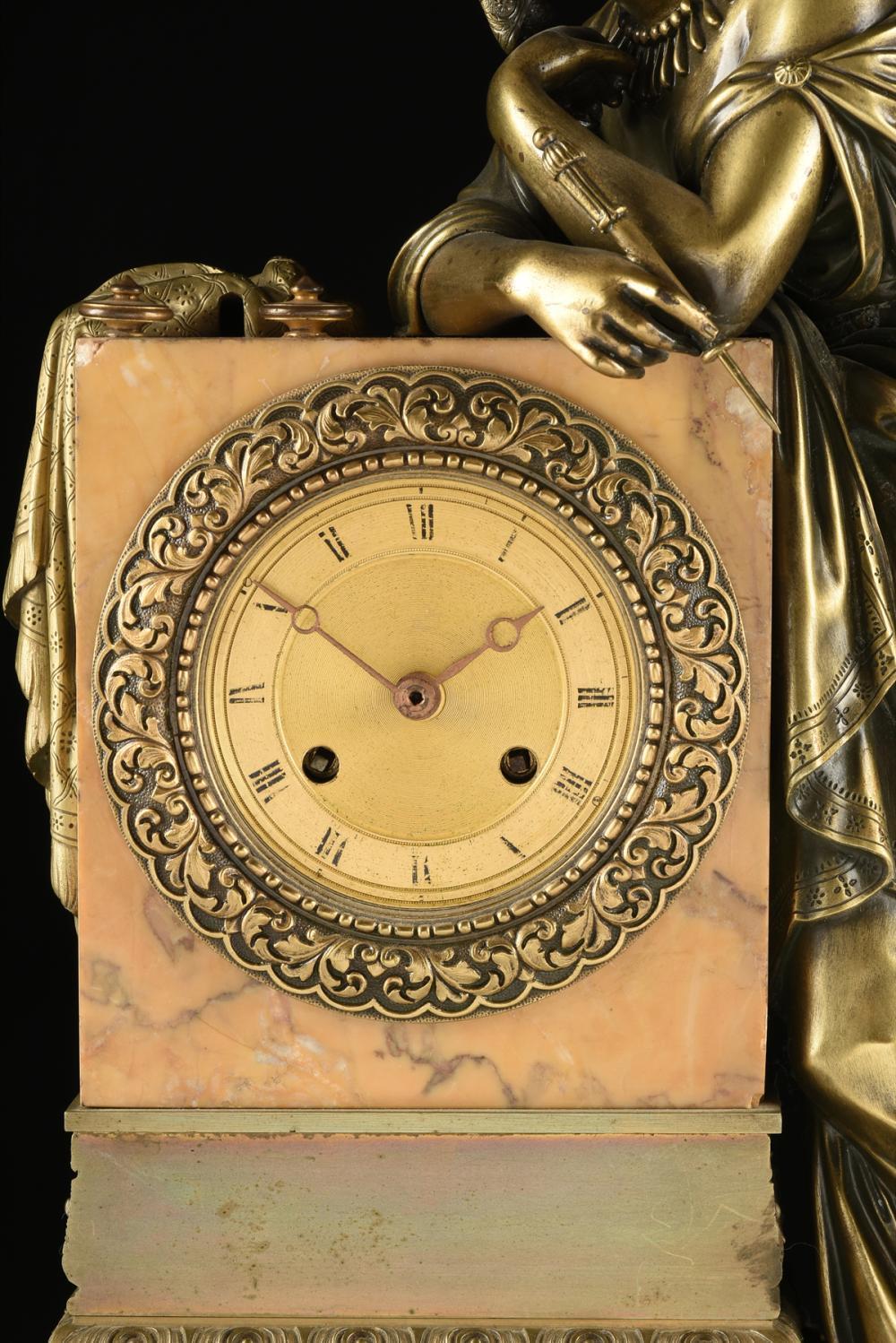 Mid-19th Century Orientalist Bronze Mounted Siena Marble Mantel Clock For Sale 2