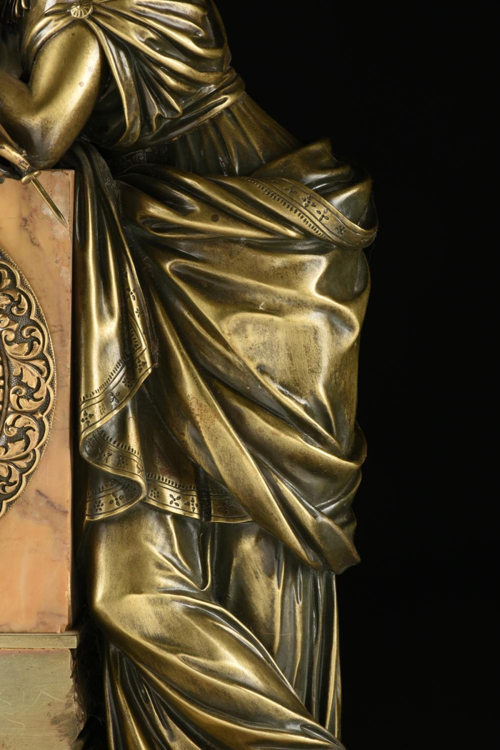 Mid-19th Century Orientalist Bronze Mounted Siena Marble Mantel Clock For Sale 3