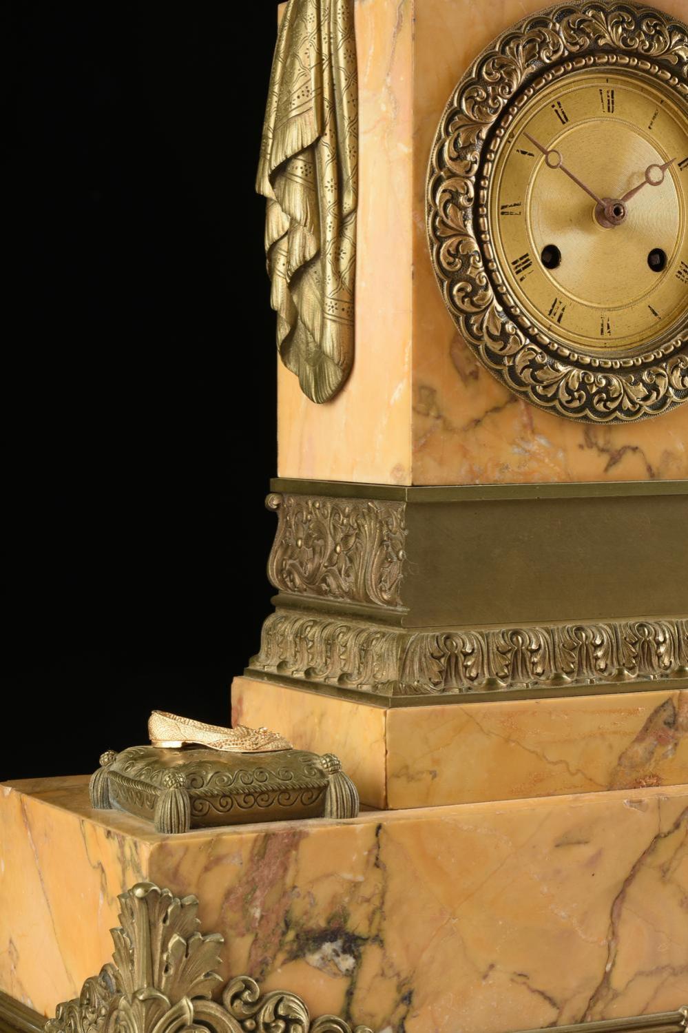 Mid-19th Century Orientalist Bronze Mounted Siena Marble Mantel Clock For Sale 5