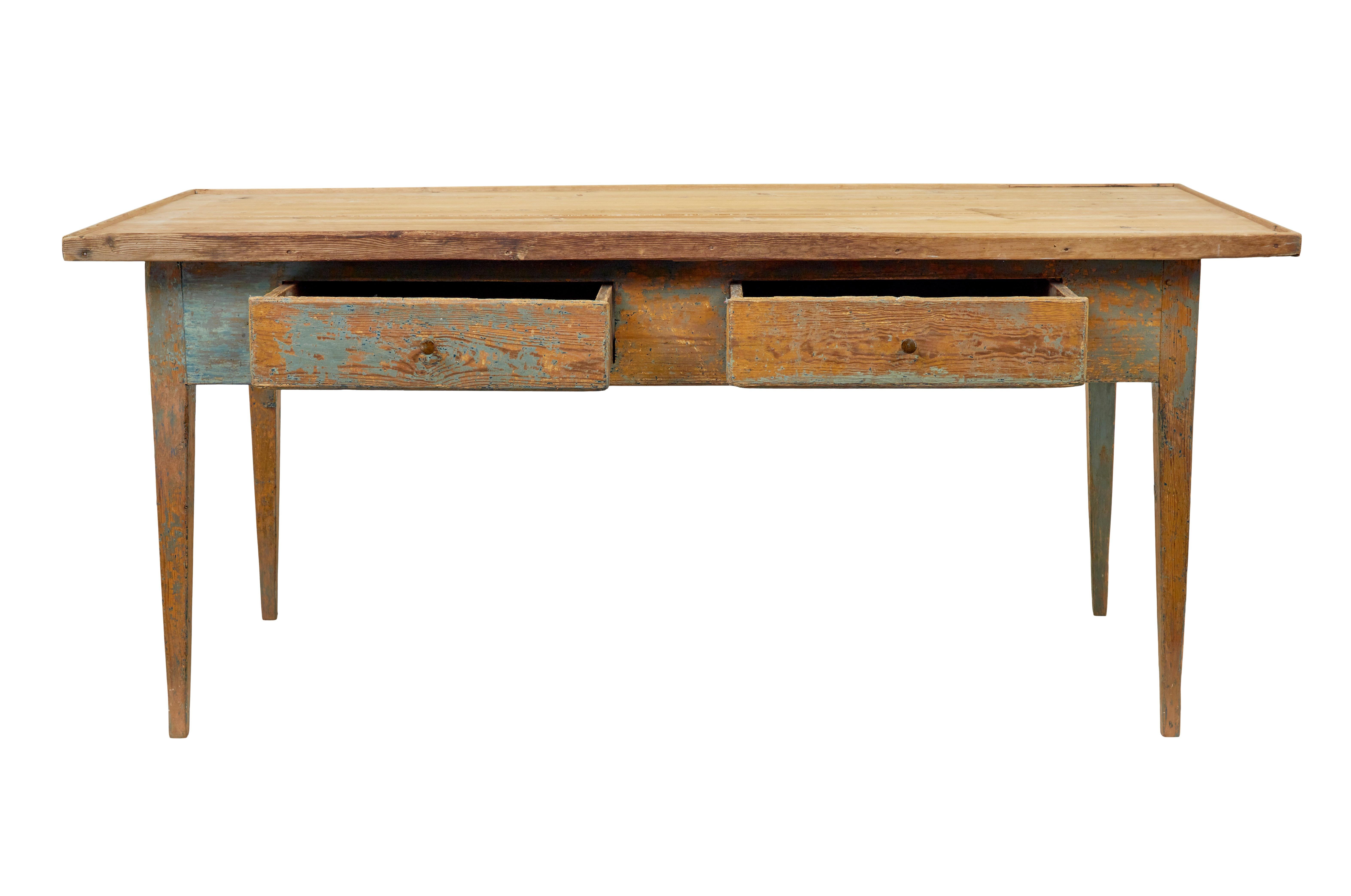 Rustic Mid 19th century original paint Swedish pine bakers table