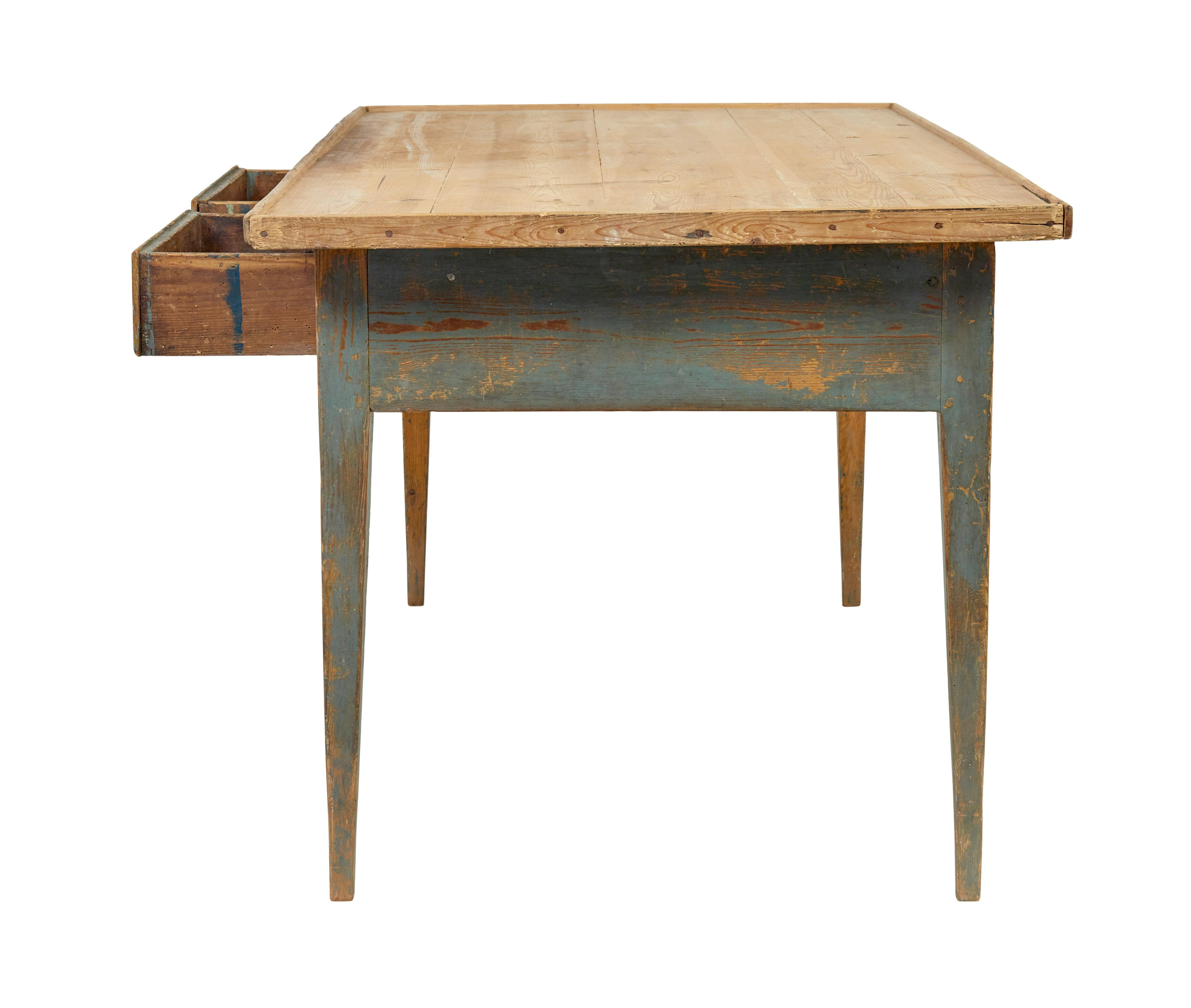 Hand-Carved Mid 19th century original paint Swedish pine bakers table