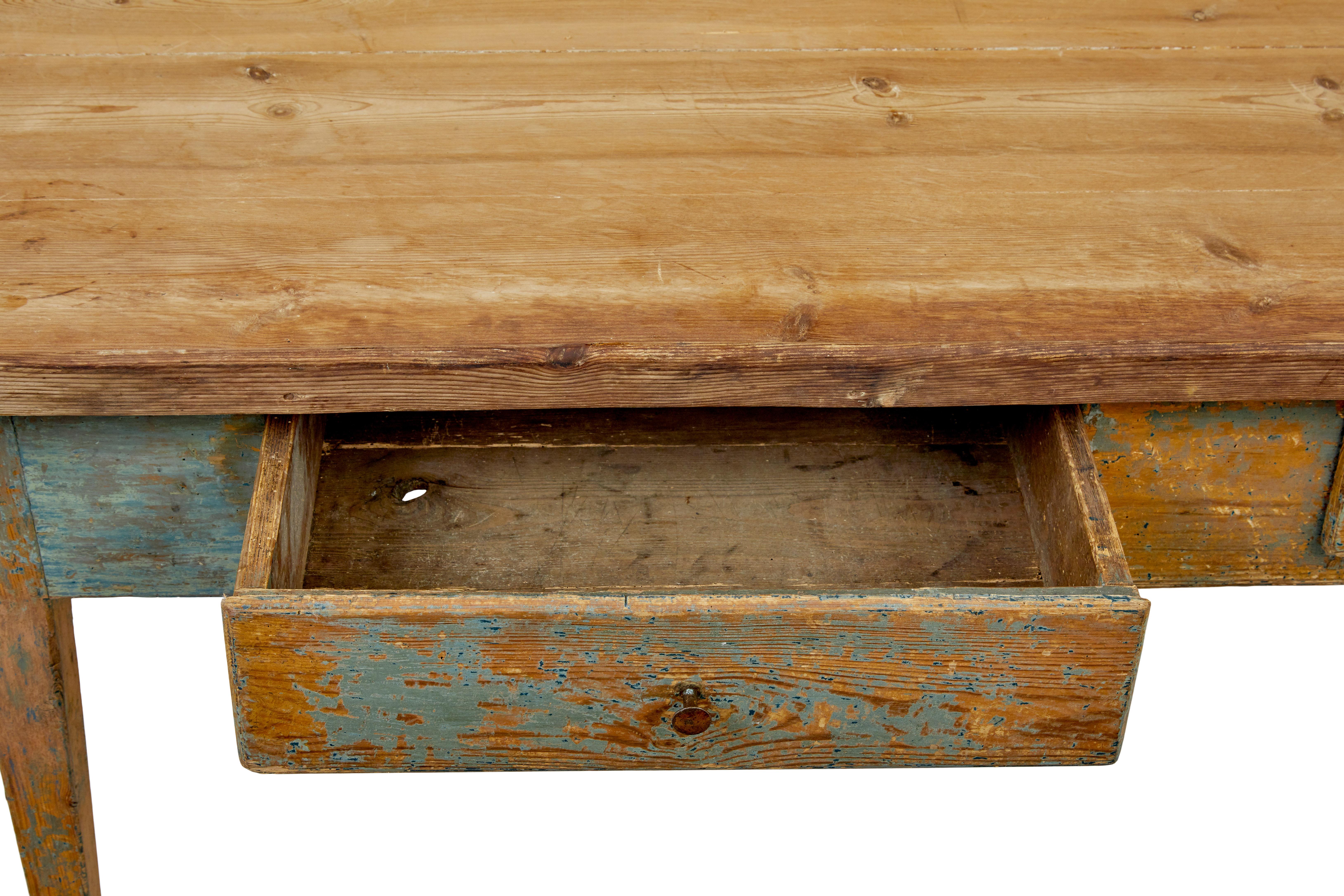 Mid 19th century original paint Swedish pine bakers table 2
