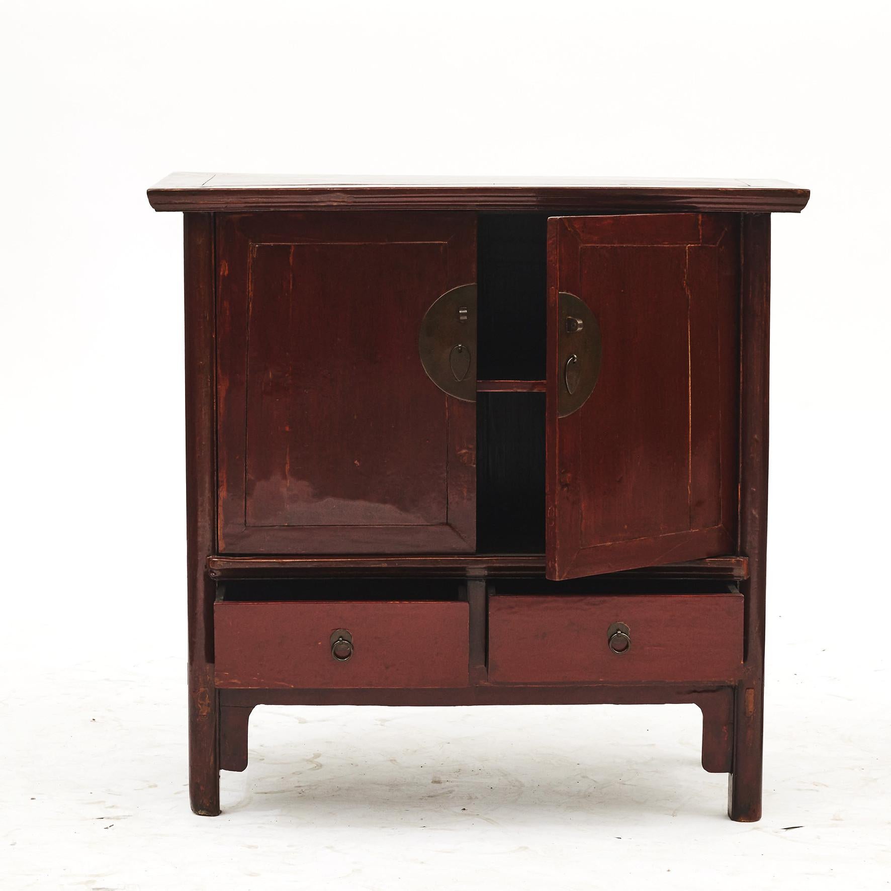 Qing Mid-19th Century Original Red Lacquer Cabinet from Shanxi Province