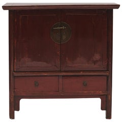 Mid-19th Century Original Red Lacquer Cabinet from Shanxi Province