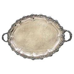 Antique Mid-19th Century Oval Engraved Sheffield Tray with Handles