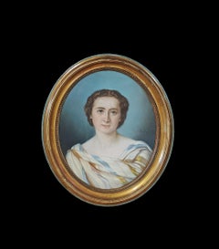 PINTURA AL PASTEL OVAL DE MEDIADOS DEL SIGLO XIX CON MUJER JOVEN