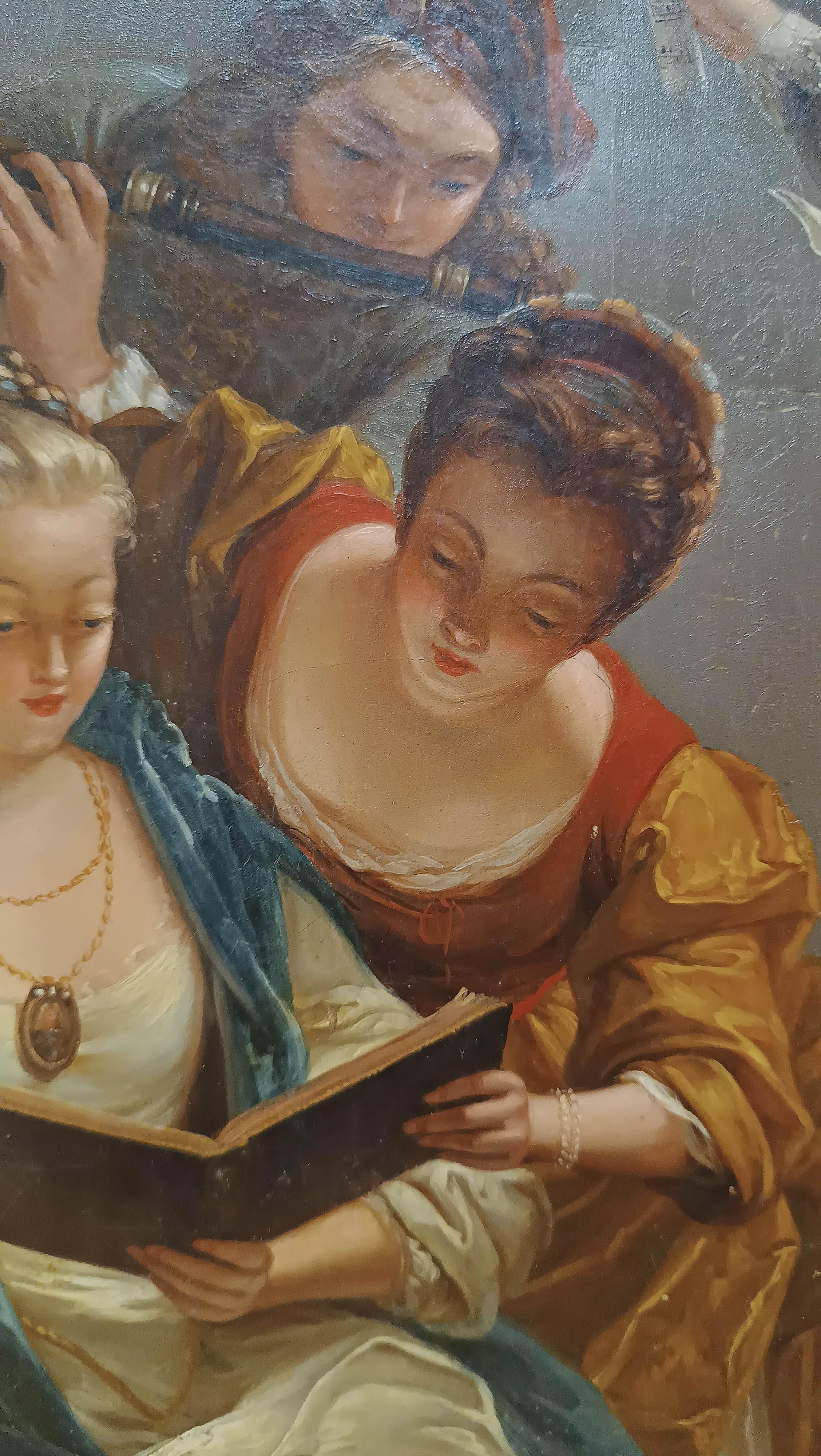 MID-19th CENTURY PAINTING WITH SMALL CONCERT (Handgeschnitzt) im Angebot