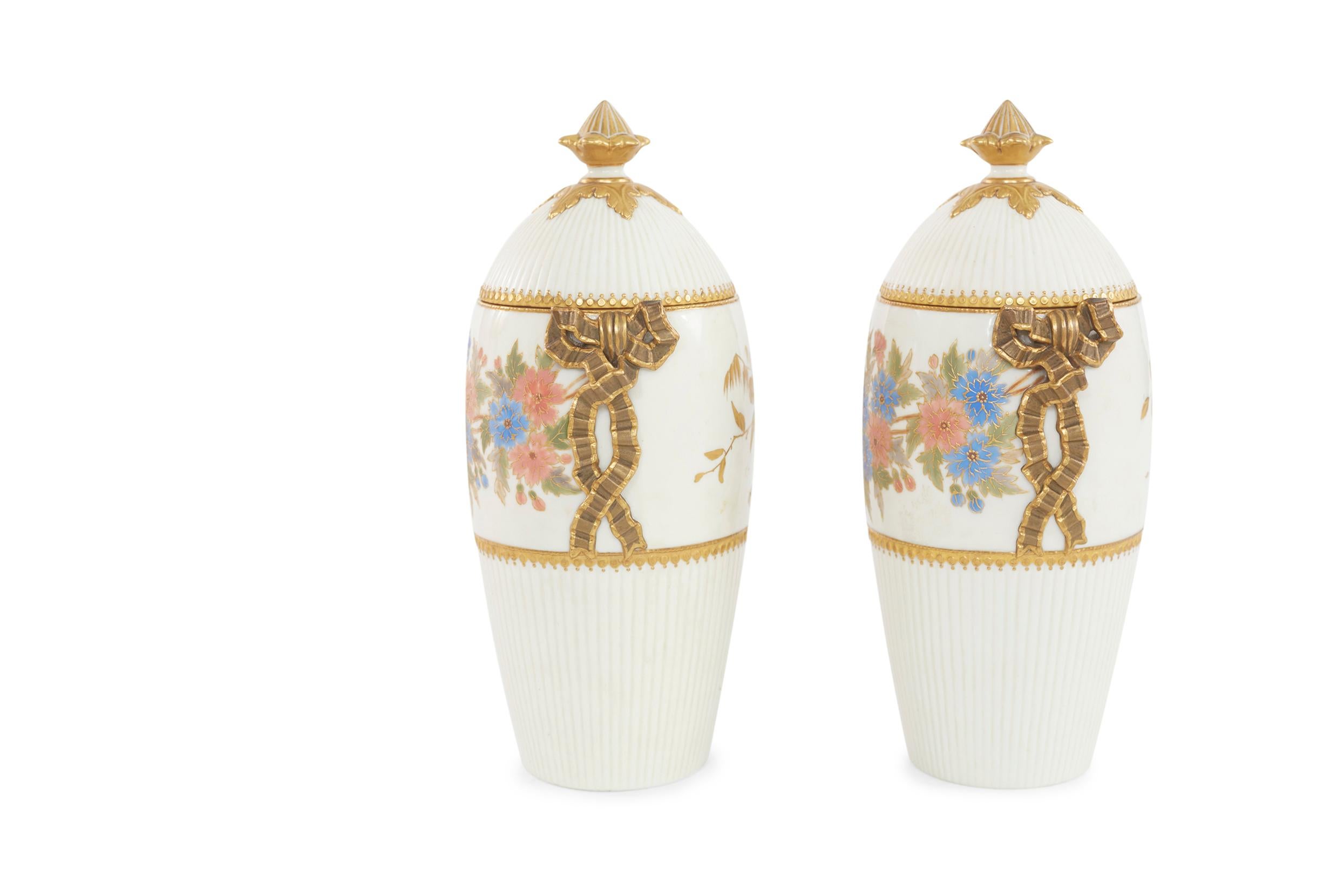 European Mid 19th Century Pair Covered Porcelain Urns For Sale