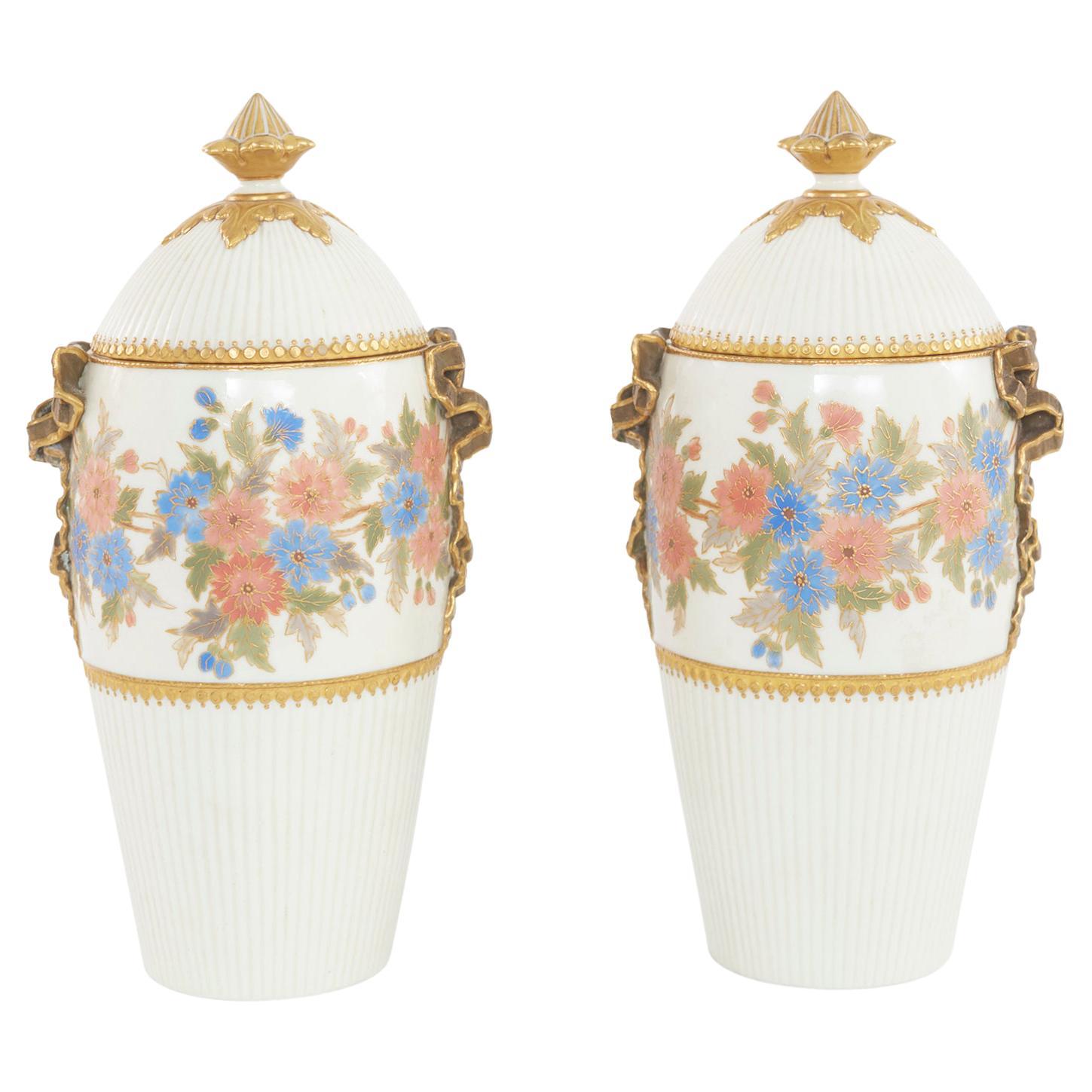 Mid 19th Century Pair Covered Porcelain Urns For Sale