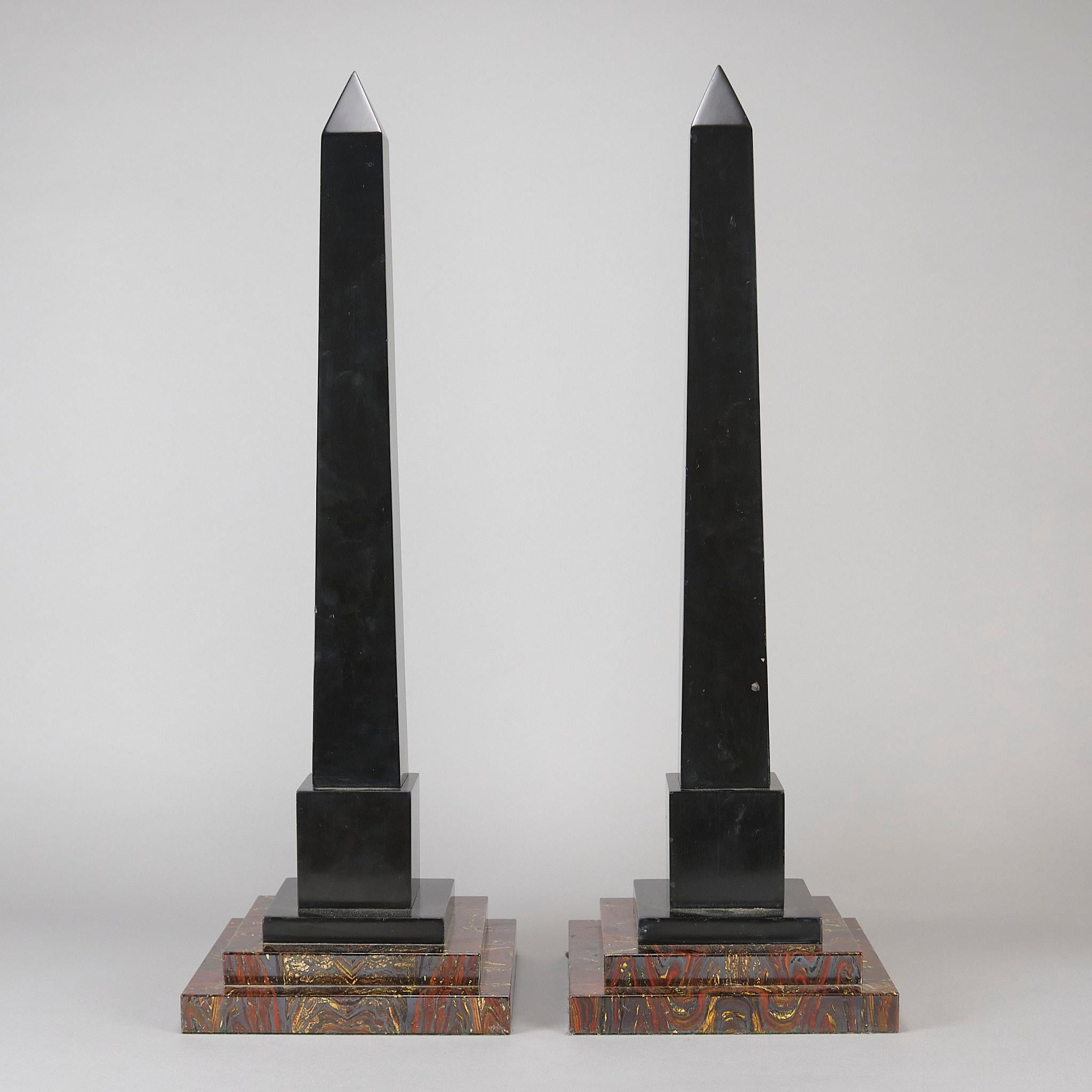 Carved Mid 19th Century Pair of Ashford Pietra Dura Obelisks For Sale