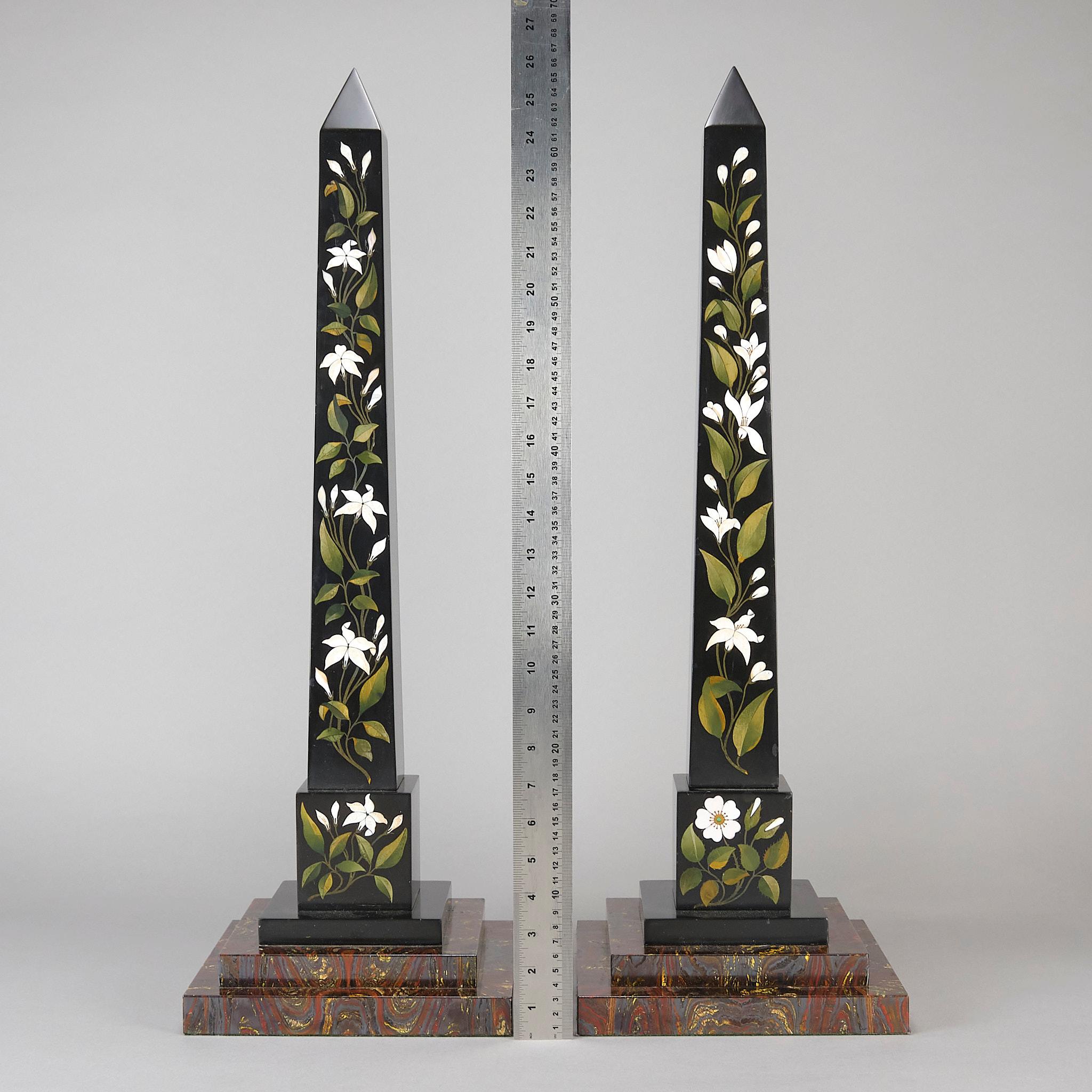 Mid 19th Century Pair of Ashford Pietra Dura Obelisks In Excellent Condition For Sale In London, GB