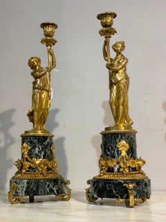 Mid 19th Century Pair of Bronze Candlesticks, Napoleon III