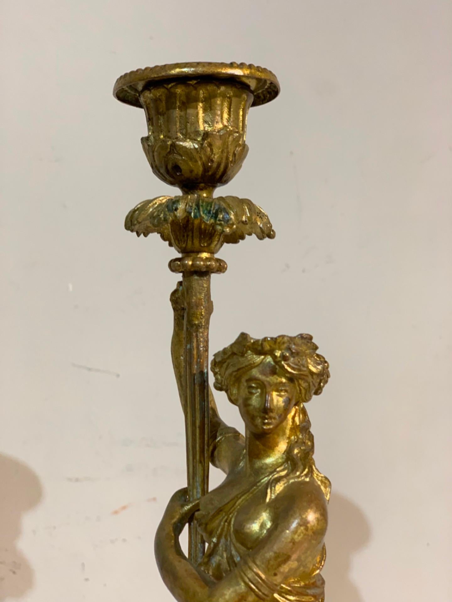 Mid 19th Century Pair of Bronze Candlesticks, Napoleon III For Sale 2