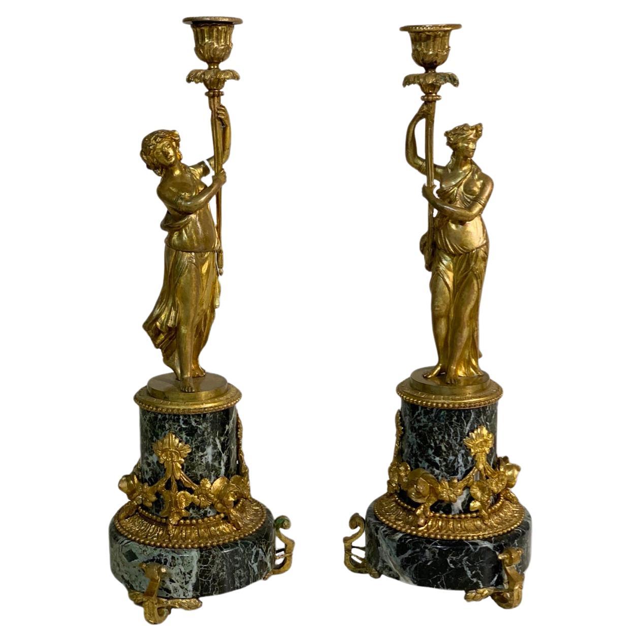 Mid 19th Century Pair of Bronze Candlesticks, Napoleon III