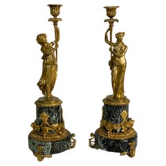 Antique Mid 19th Century Pair of Bronze Candlesticks, Napoleon III