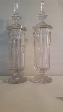 Mid-19th Century Pair of Clear Glass Bohemian Vases