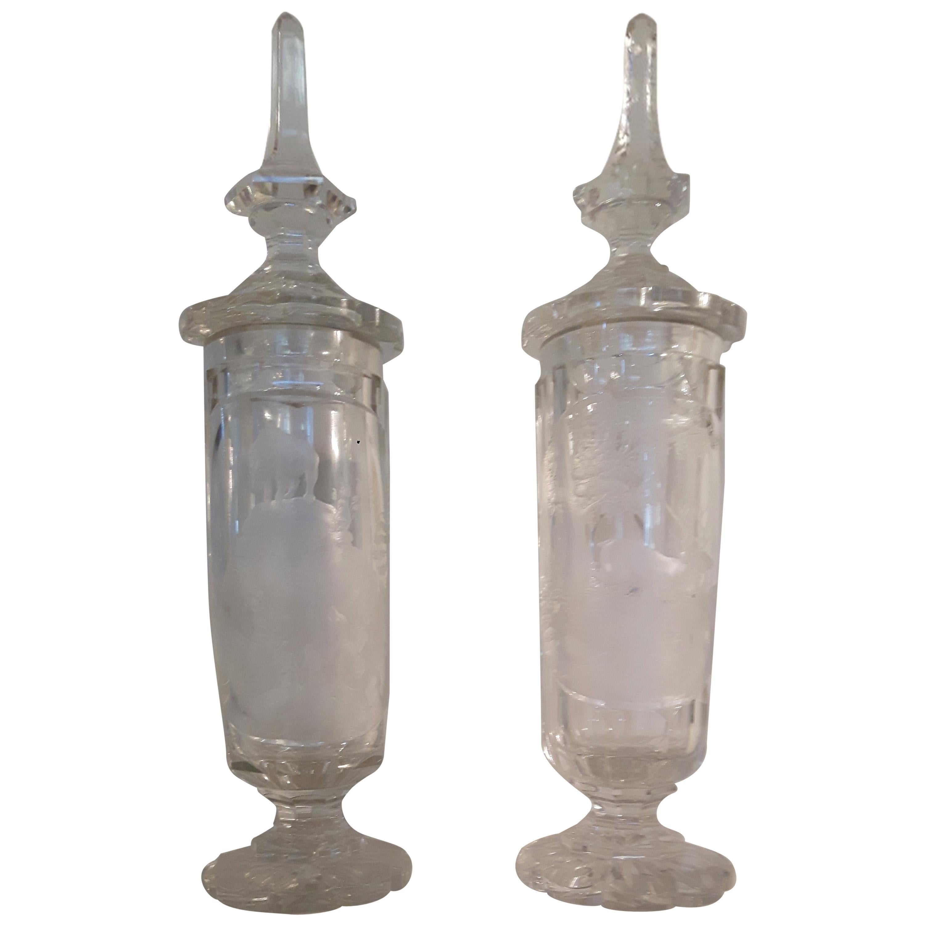 Mid-19th Century Pair of Clear Glass Bohemian Vases For Sale