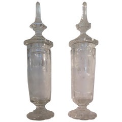 Antique Mid-19th Century Pair of Clear Glass Bohemian Vases