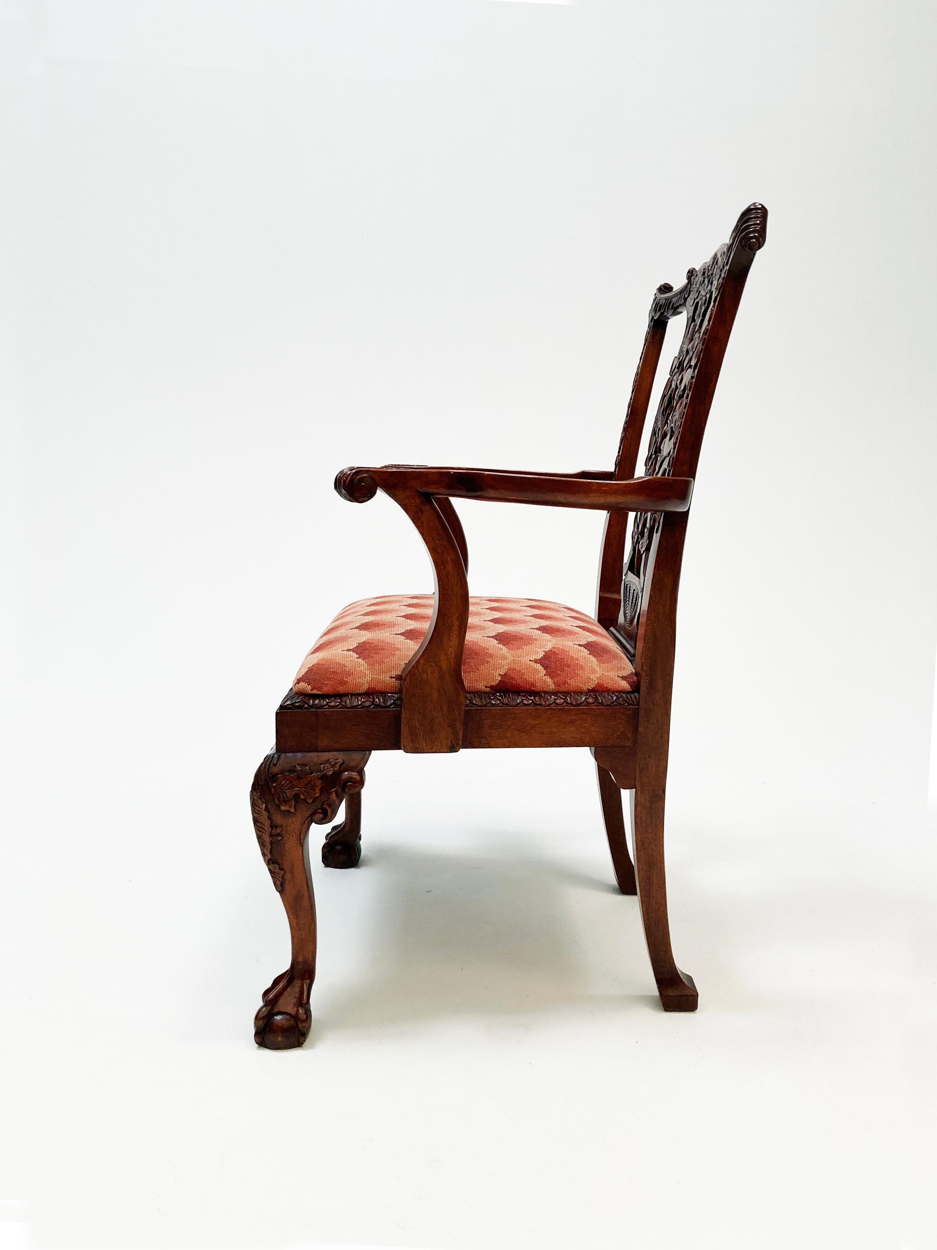 Mid 19th Century Pair of Early English Mahogany Chippendale Open Arm Chairs For Sale 6